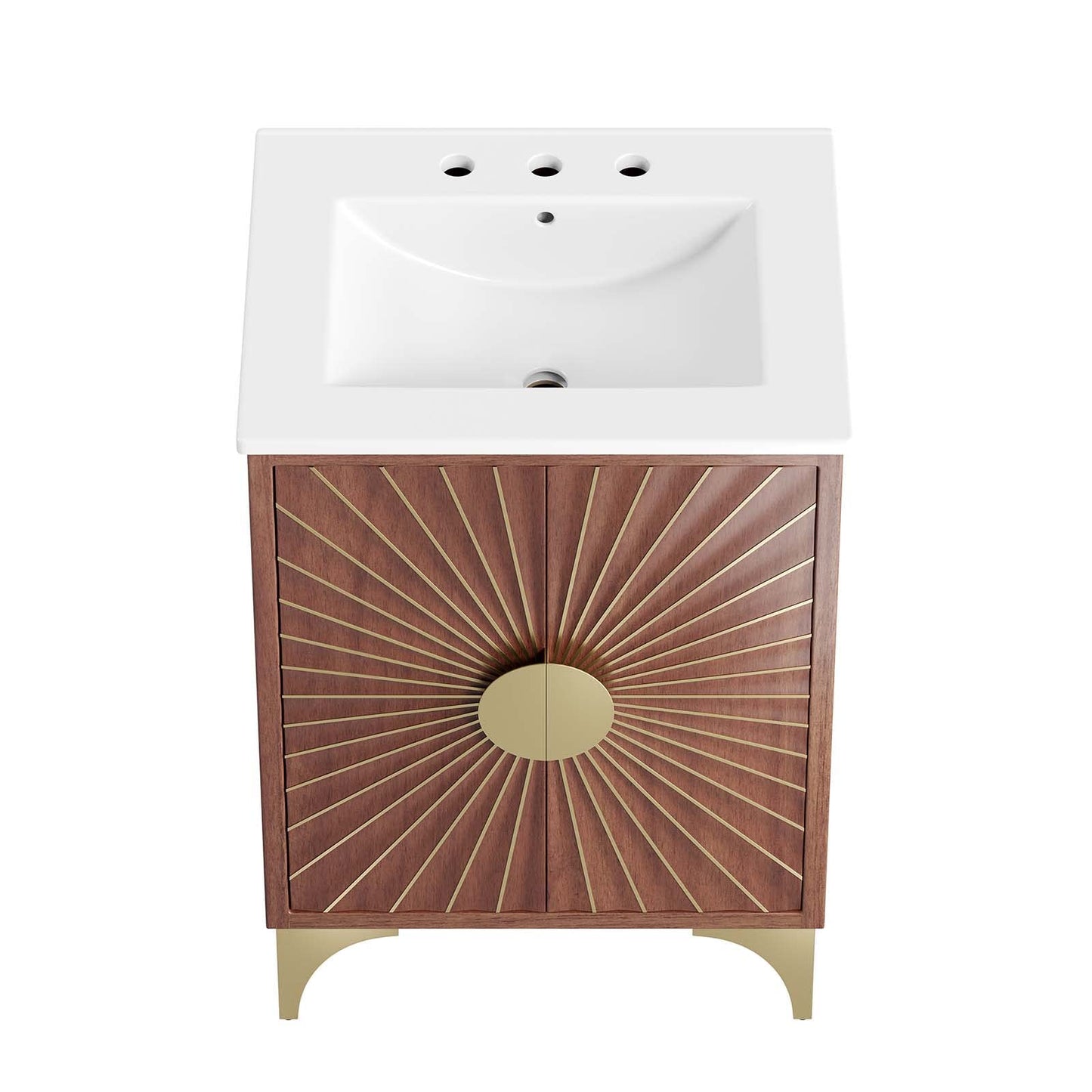 Modway Daylight Bathroom Vanity Cabinet with Ceramic Sink Basin, 24 Inch, White Walnut