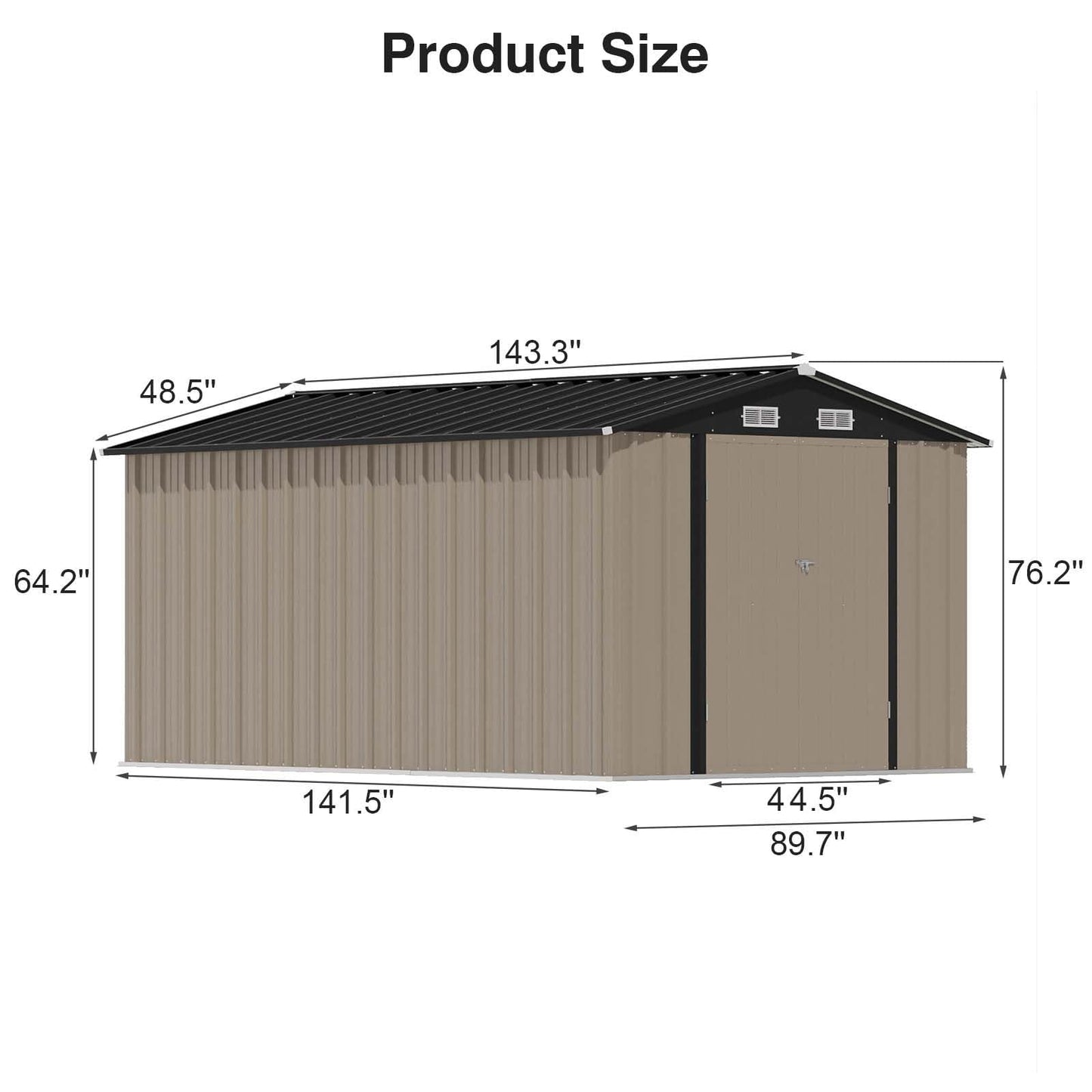 Patiowell 12 x 8 FT Outdoor Storage Shed, Steel Shed Storage House with Design of Lockable Doors, Utility and Tool Storage for Garden, Patio, Backyard, Outside use, Brown
