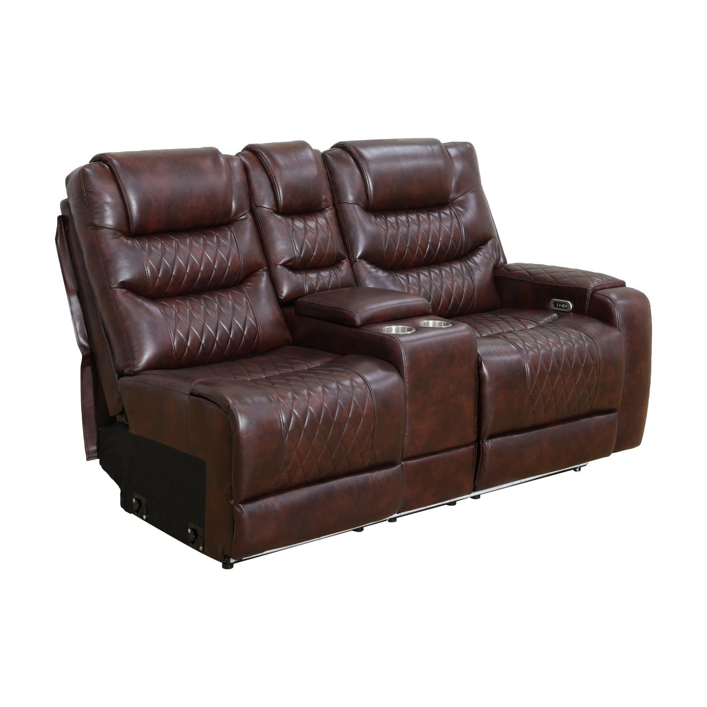 Reclining Sectional, Power Sectional Couch, Leather Sofa Set for Living Room, Comfy Home Theater Seating with USB 2.0 Charging Ports, LED Light Strips, Fold-Down Table & Cupholders (Brown, 3-Piece)