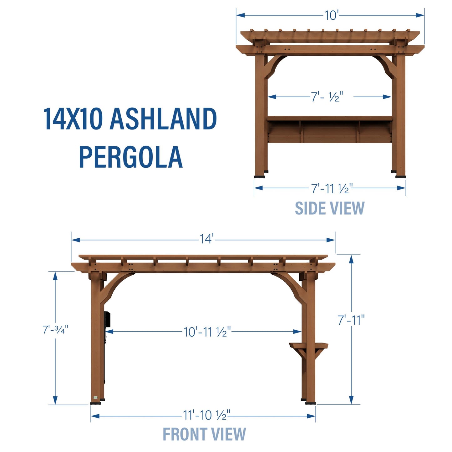 Backyard Discovery Ashland 14' x 10' Cedar Wood Pergola Kit with Trellis Roof, Built-In Bar Top, All-Season Durability, High-Wind Rating, PowerPort, Shade for Outdoor Patio, Deck, Garden, Entertaining