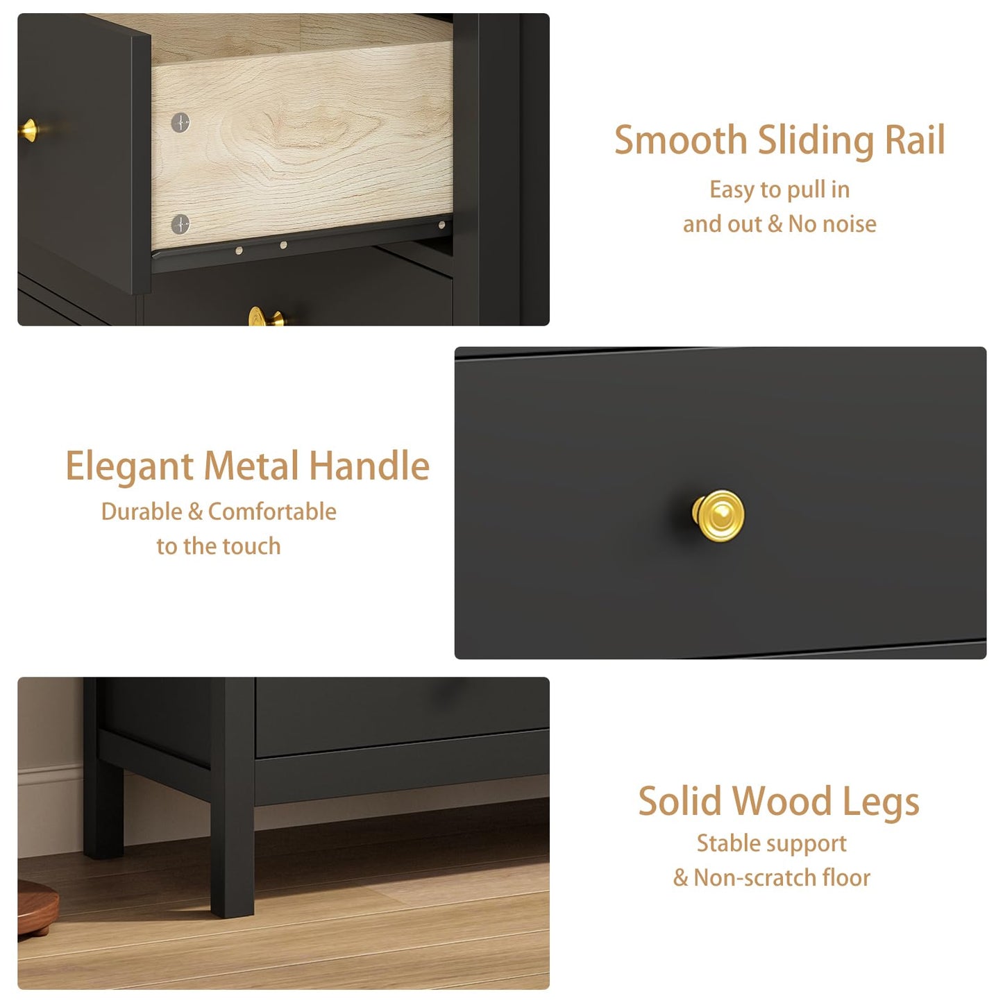 LYNSOM Black Dresser for Bedroom with 7 Drawers, 47'' Wide Modern Chest of Drawer with Gold Handles, Wood Storage Dresser TV Stand Dressers for Closet, Living Room, Kids Room, Entryway
