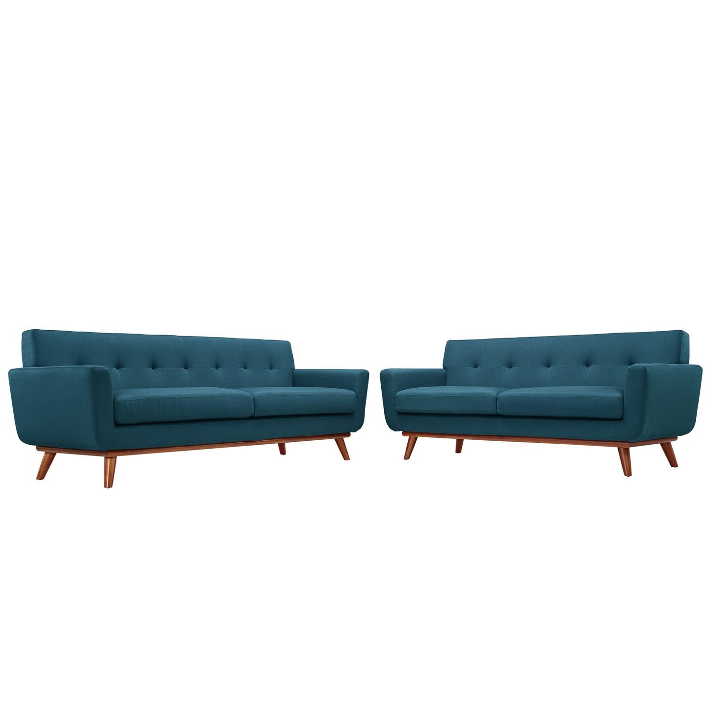 Modway Engage Mid-Century Modern Upholstered Loveseat and Sofa in Azure, Set of 2
