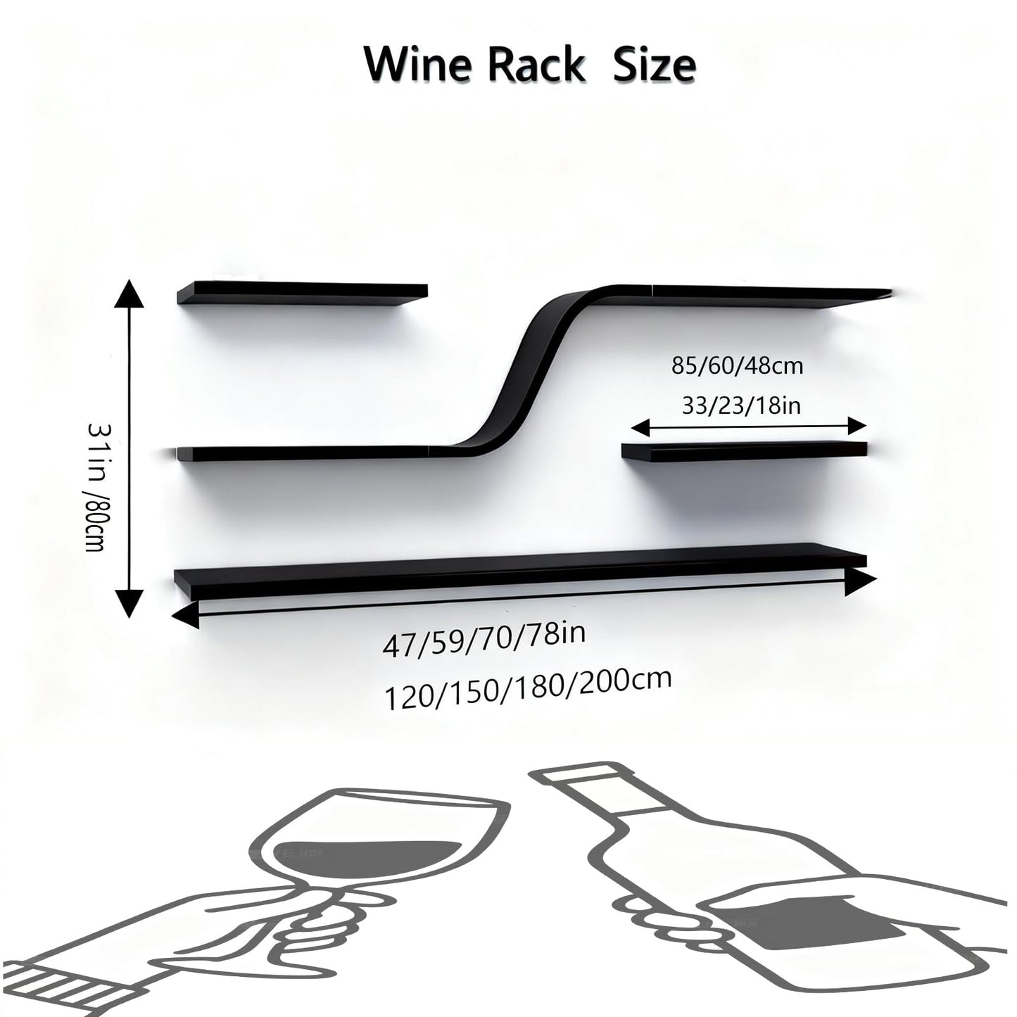 VITNSVILE 59IN Modern Wall Mounted Wine Rack with Blue LED Light