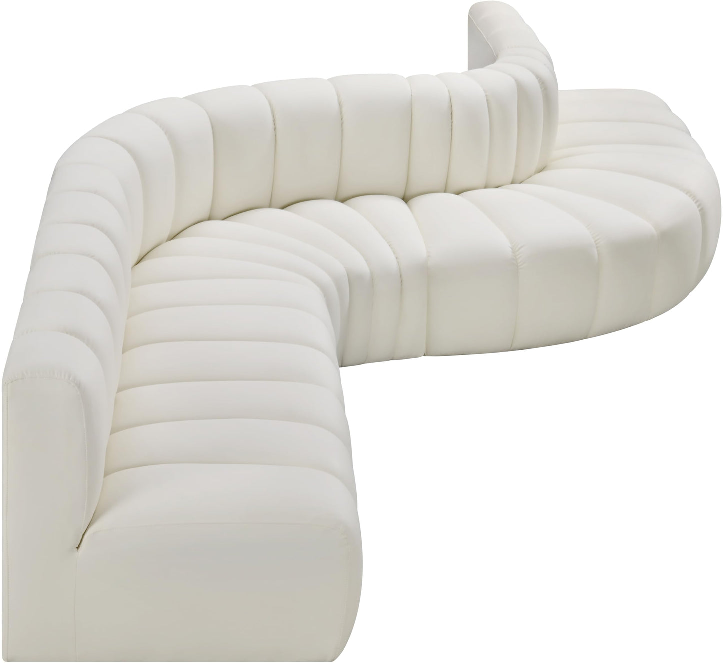 Meridian Furniture 101Cream-S7C Arc Collection Modern | Contemporary Modular Sofa with Soft Cream Vegan Leather, Deep Channel Tufting, Modular Design, 170" W x 62" D x 30" H, Cream