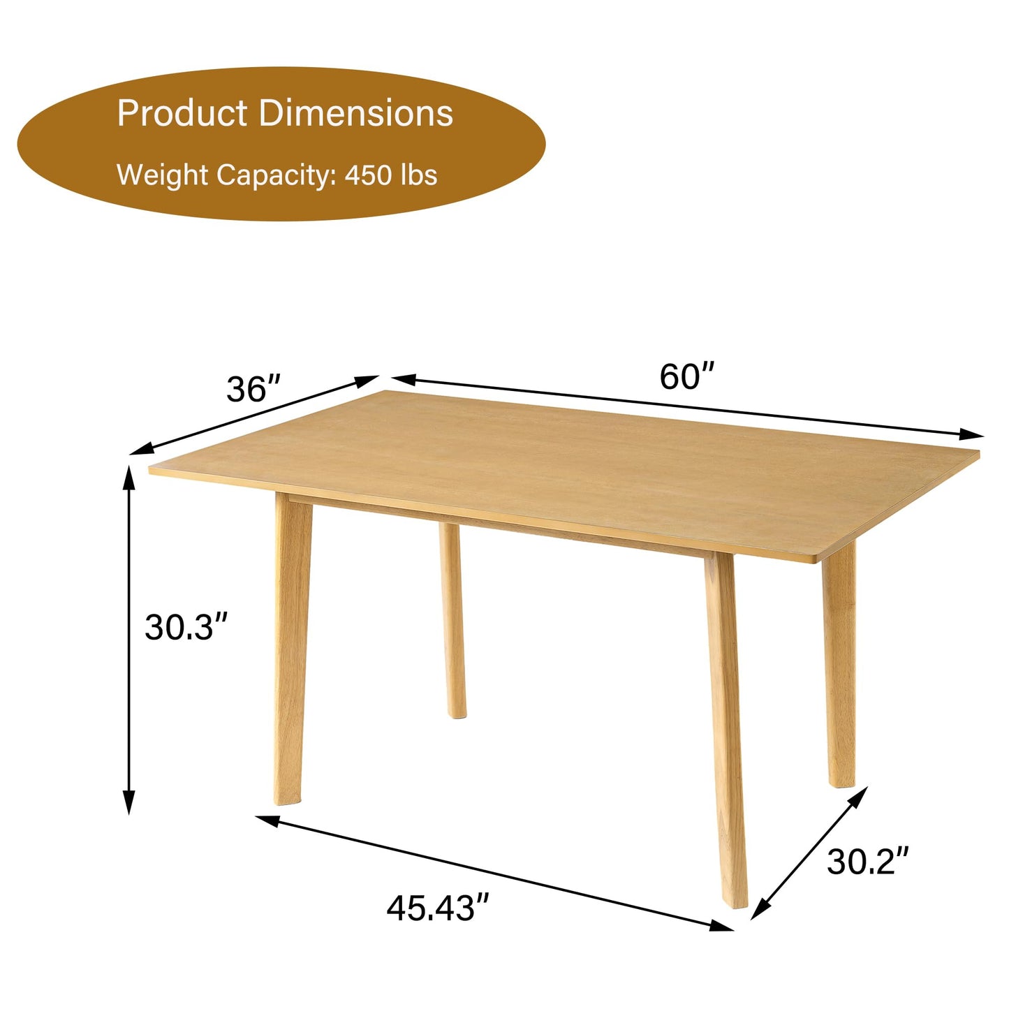 Merax 60" Rustic Farmhouse Dining Table, Minimalist Modern Solid Wood Frame Dining Table for Kitchen, Living Room, Natural