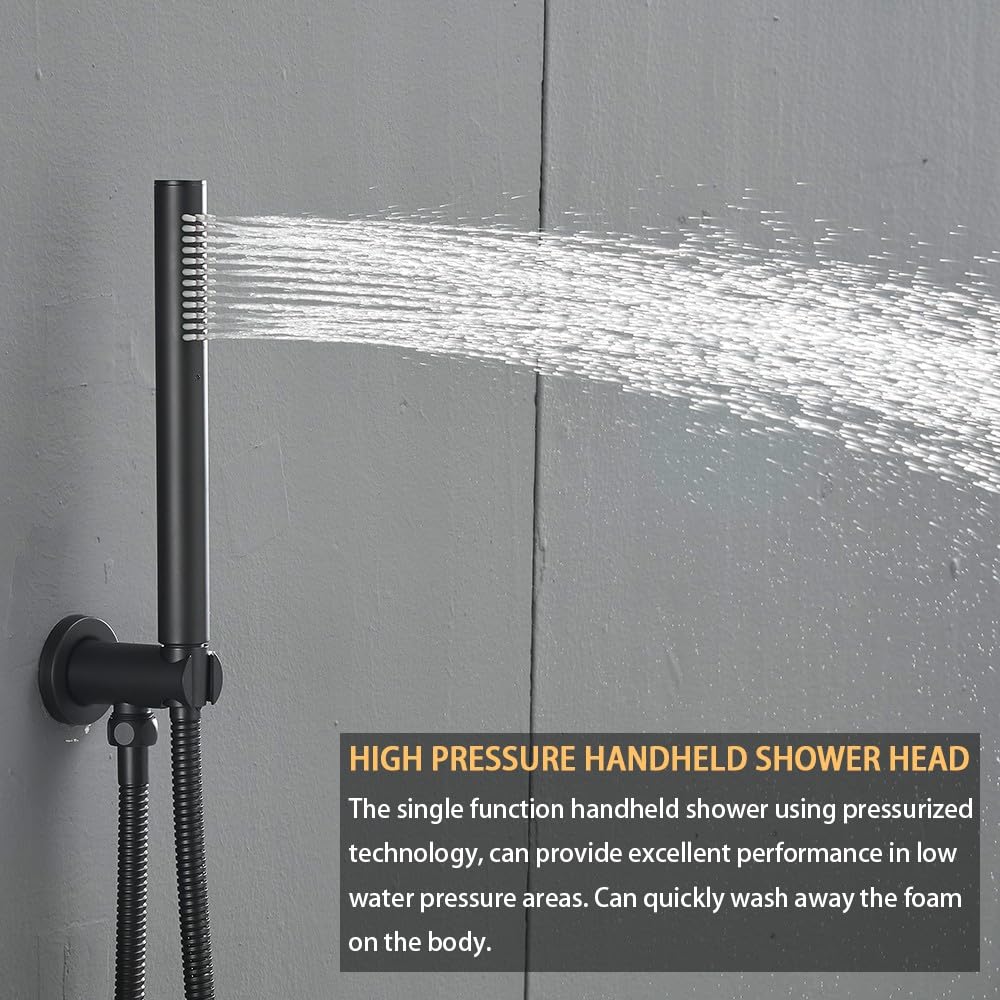 HXYHS Matte Black Round Shower Faucet Set with Body Jets 12 Inch Shower Head Handheld Shower Combo Set High Pressure Ceiling Mount with Rough-in Valve