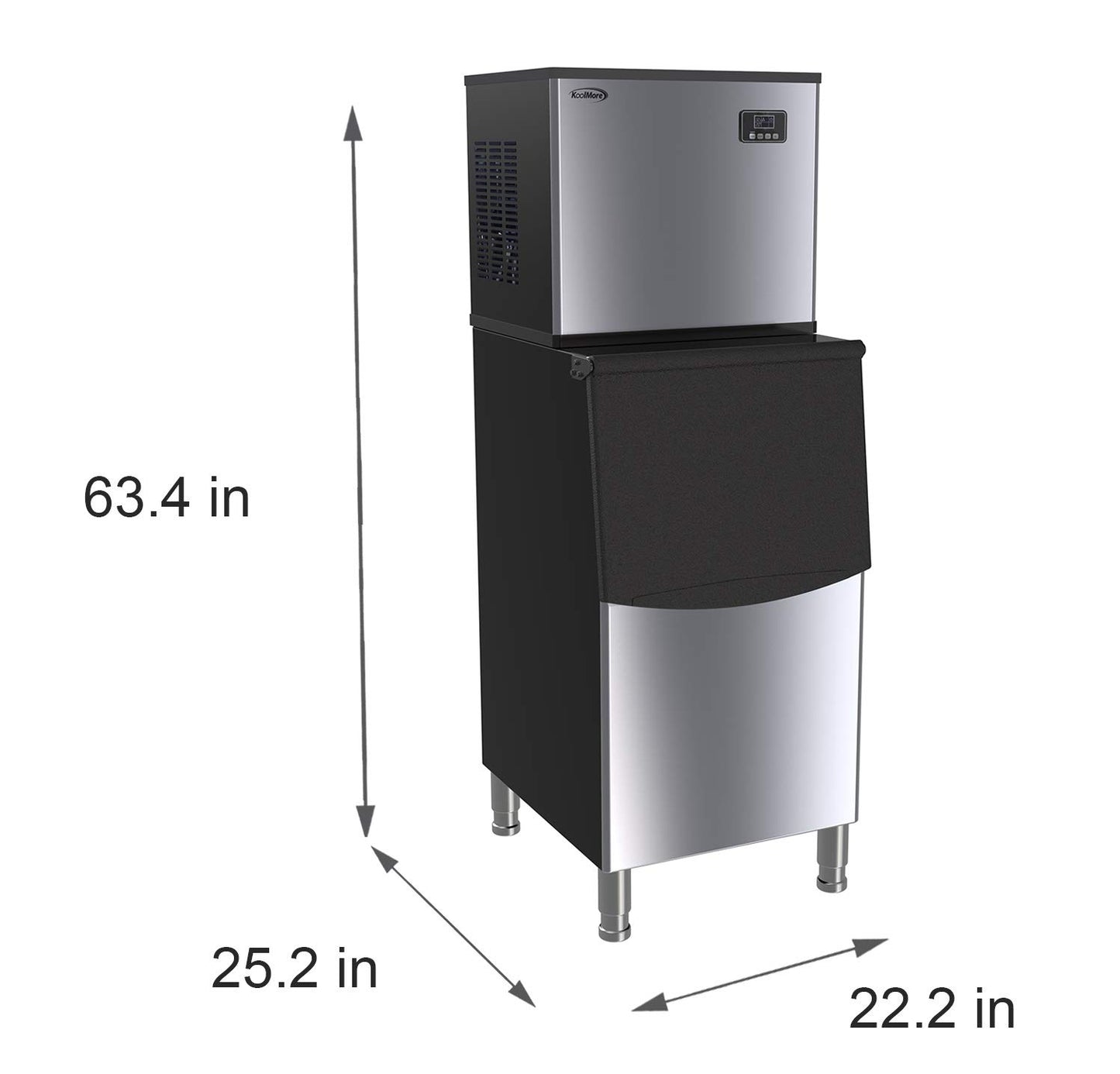 KoolMore Modular Ice Maker Machine, 315 lb. Full Cube Production, Free-Standing with Air Cooled Evaporator, 200 lb Bin, Stainless-Steel
