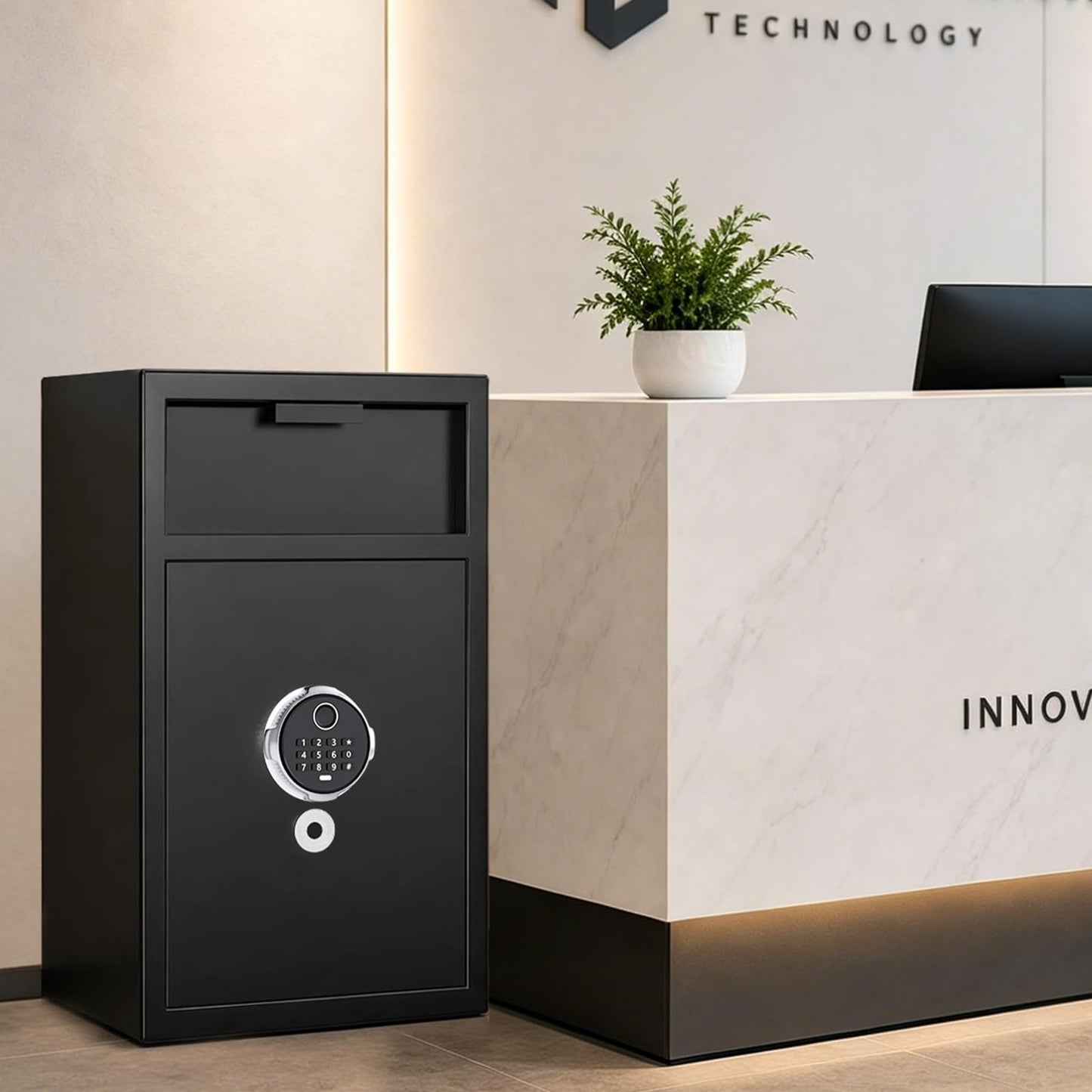 6.0 Cuft Extra Large Biometric Drop Safe for Business, Anti-Theft Fingerprint Safe Box with Quick Place Drop Slot, Digital Keypad and Spare Key, Depository Safe for Home Office Store Mail Church