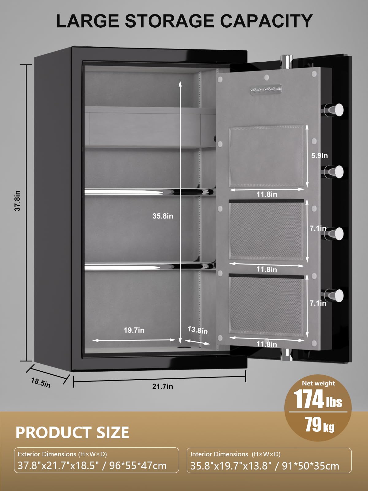 TIGERKING 8.78 Cu Ft Large Fireproof Safe for Home, Waterproof Floor Security Jewelry Safe with Digital Lock, Heavy Duty Steel Cabinet Safes with Drawer and Adjustable Shelves for Valuables