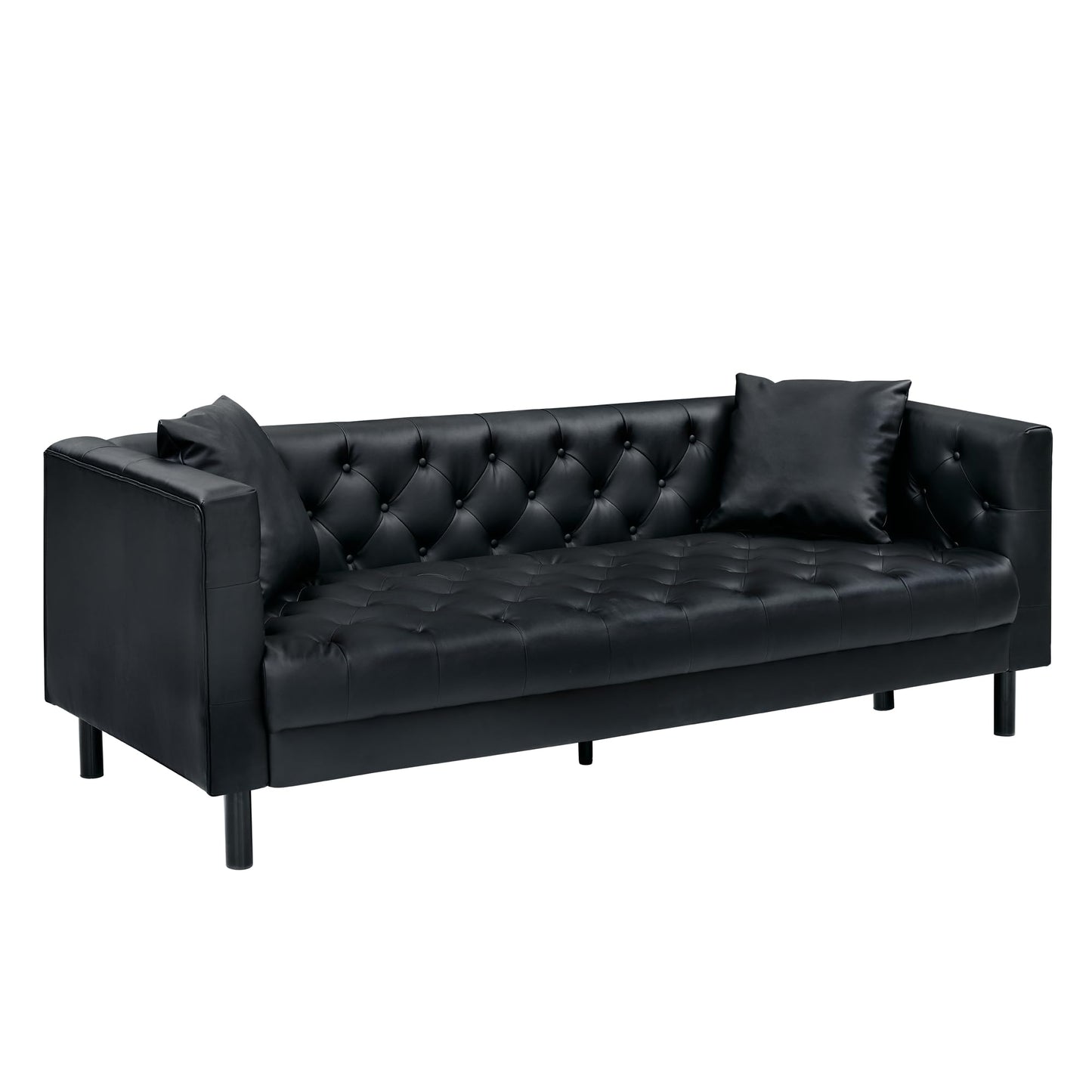 Garvee 81 Inch Leather Couch for Living Room, Modern Leather Sofa with Deep Seat, Handmade Button Tufted Sofa, Chesterfield 3 Seat Couch for Apartment, Office, Black
