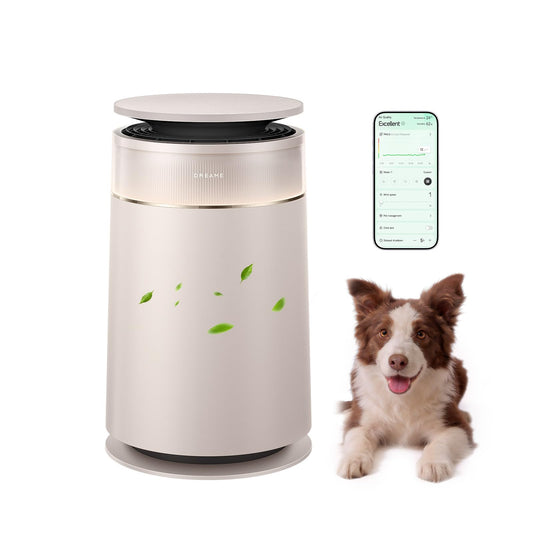 ‌Dreame HEPA Air Purifier with Self-Cleaning Pet Hair, Suck Up Floating Cat Dog Hair Dander for Home Large Room, 4 Filters Smart Air Cleaner for Pet Odor Purification, APP & Voice Control, FP10-Beige