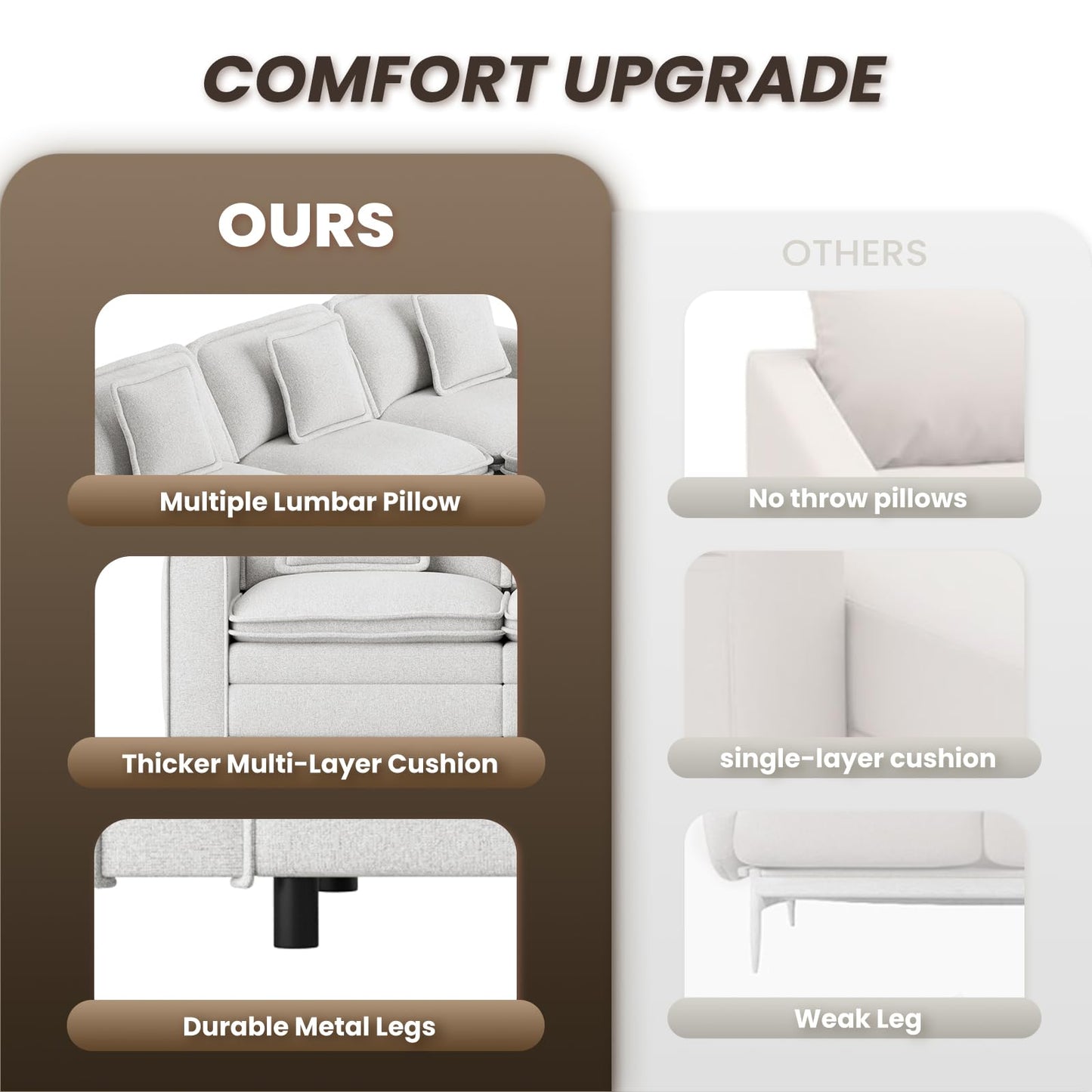 MALOL Modular Sectional Sofa 107", Comfy Cloud Couch with Ottoman, Deep 4-Seat L Shaped Modular Sofa, Couches with Throw Pillows for Living Room, Beige