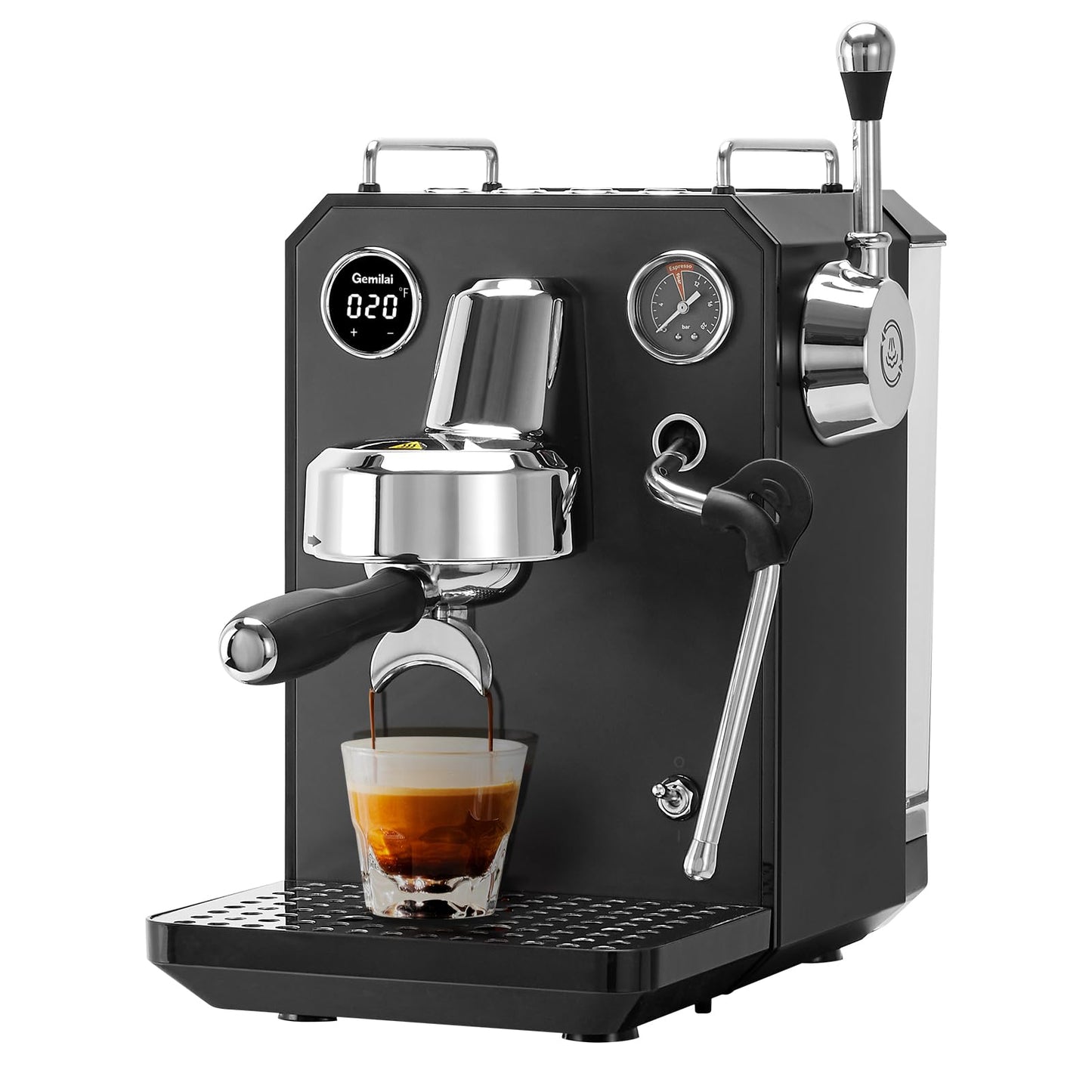 Gemilai Owl G3006 Home Espresso Machine, 58mm Commercial Group Head & PID Temp Control, Stainless Steel Coffee Maker for Barista-Quality Latte Art, Cappuccino Dual Data Display Black