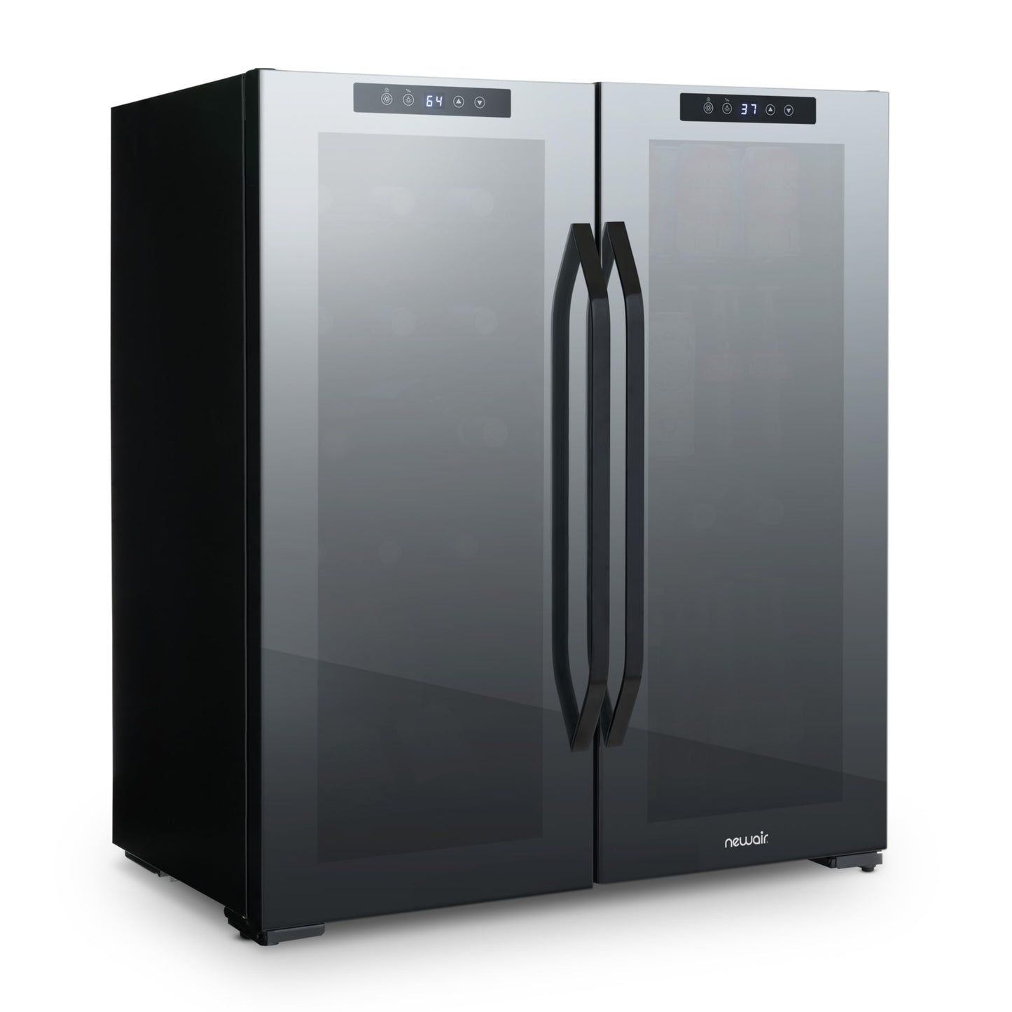 NewAir 27" Dual Zone Beverage Refrigerator & Wine Cooler for 18 Bottles & 59 Cans | Freestanding or Built-In Under Counter Mini Fridge for Beer, Wine and Soda | Black