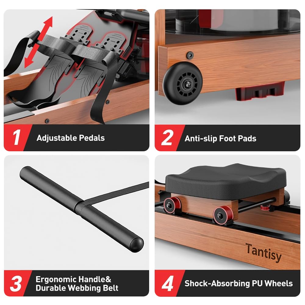 TANTISY Foldable Rowing Machines for Home with Adjustable Large Water Tank & Comfortable Seat for Real Experience Immersive Water Rower, APP Link,Water Resistance 330LBS Weight Capacity;