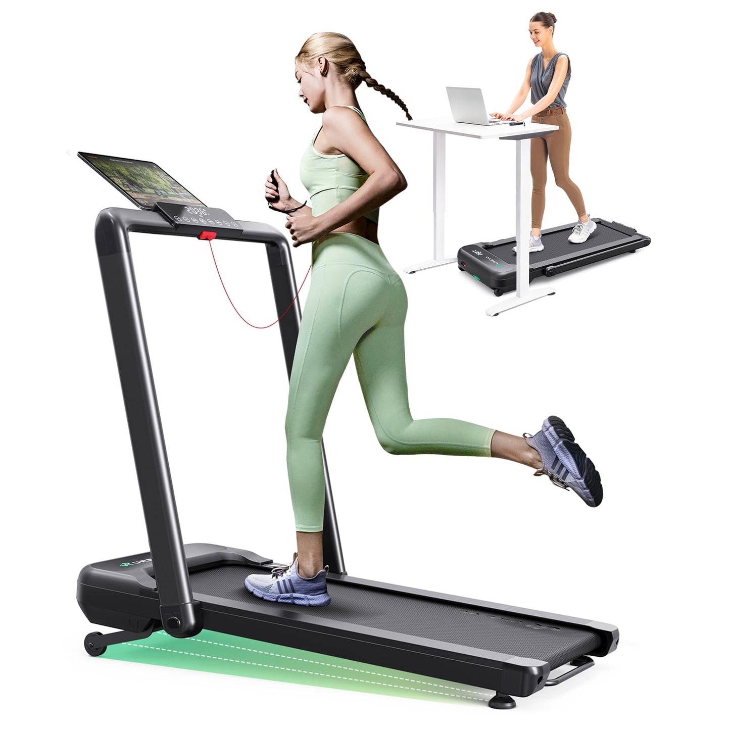 Smart Treadmill with 9% Auto Incline, Hiking and Running Walking Pad Treadmills for Home Office, Treadmill with UREVO APP, AI Powered Music Course, HIIT Programs Synced to Scenic Route, One-Click Mute