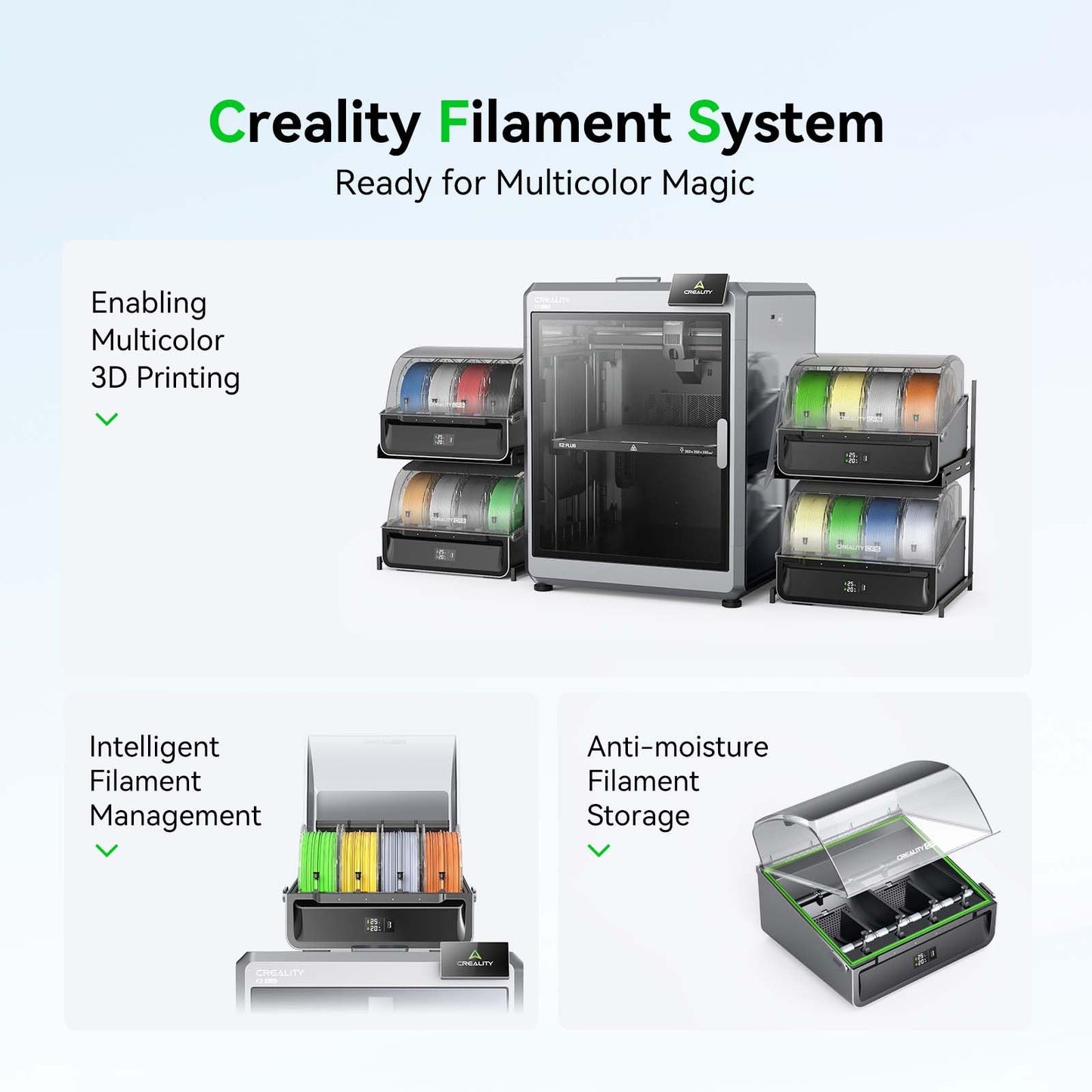 Creality CFS for K2 Plus 3D Printer, 16 Color Automatic Filament System, Filament Runout & Winding Detection, Moisture-Proof Storage Accessories