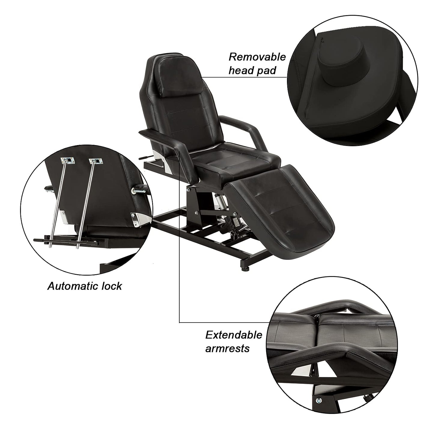 BarberPub Salon SPA Massage Bed Tattoo Chair Facial Adjustable Table Beauty Equipment 0100 (Black)