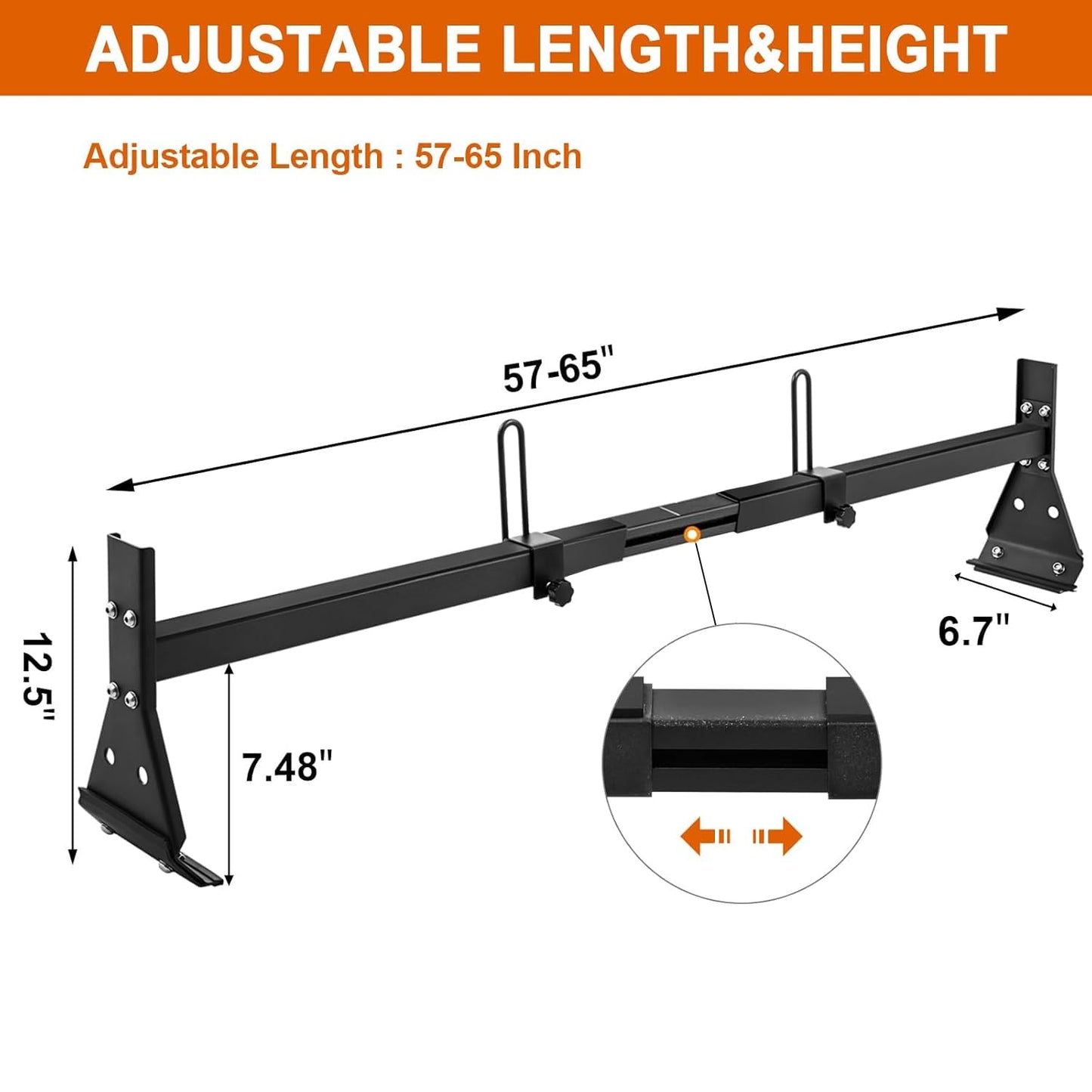CIRONBOW Universal Roof Ladder Rack for Van,Roof Rack for Minivan/Panel Van,Adjustable Length 57''-65'',3 Bars-Fit Chevy Express Vans1996-Up,800LB Load-Capacity,Gutter Clamp Type,Matte Coating Black