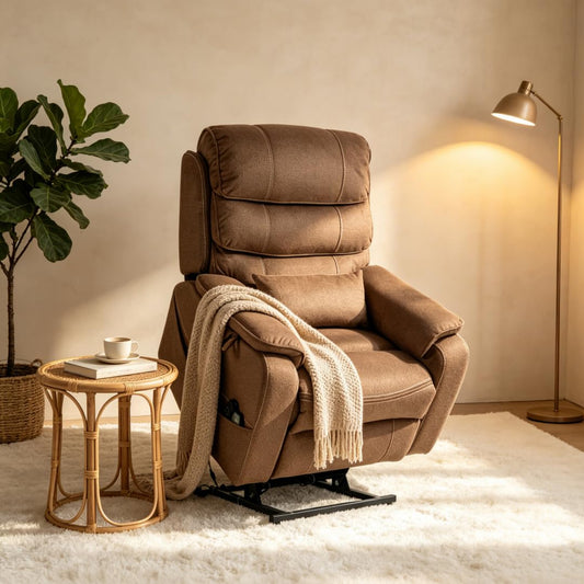 Ball & Cast Lift Recliner Chair with Sides Pockets,Lounge Relax Single Sofa W/Maximum Adjustable Tilt 180 Degrees and Multi-Function Massage & Heat,Armrests W/Cup Holder,for Living Room,Brown