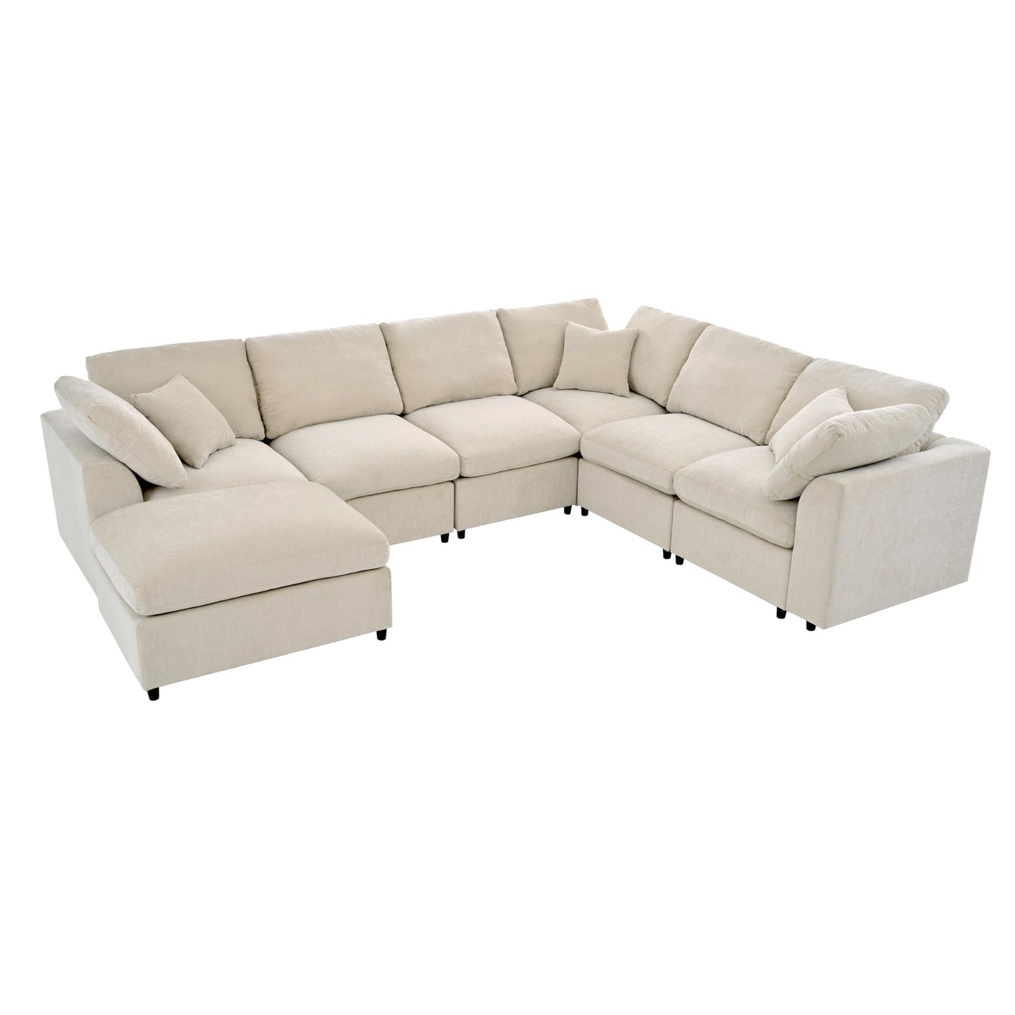 124.8" W Large Modular Sectional Sofa L Shaped Modern Couch with Ottoman, Deep Seat and Wide Chaise for Living Room, Beige
