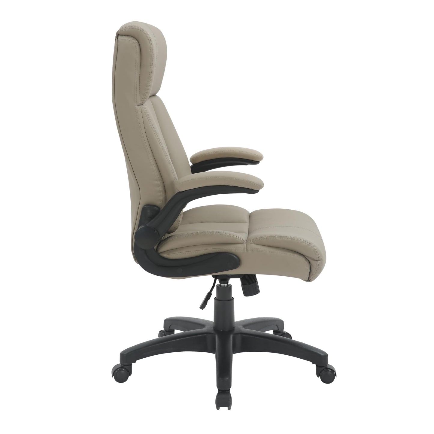 Ergonomic Faux Leather Office Chair, High Back Padded Executive Desk Chair with Flip-Up Armrests, Adjustable Height, Tilt Control, and Smooth-Rolling Wheels for Home and Office Desk, Taupe