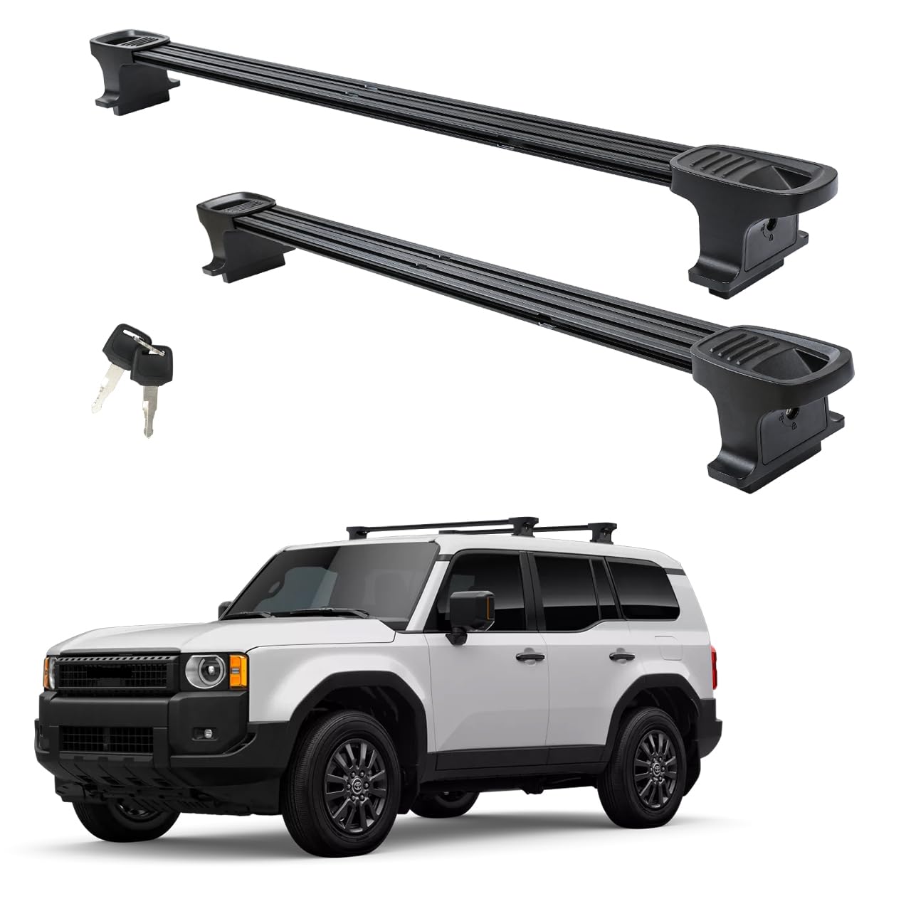 Autekcomma Heavy Duty Roof Rack Crossbars Replacement for Toyota Land Cruiser 1958 Version 2024-2025,Anti-Corrosion Aircraft Aluminum Black Matte with Anti-Theft Locks MAX 350lb Loading Weight