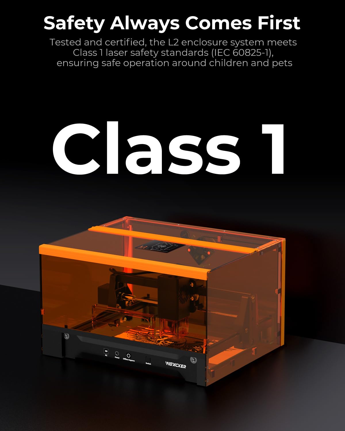 Laser Engraving Machine for Beginners, Woxcker L2 Flex 5W Enclosure Pre-Assemble Laser Engraver 0.01mm High Precision for Coated Metal, Wood, Acrylic, Leather, Glass (Class 1 Output 5000mW）