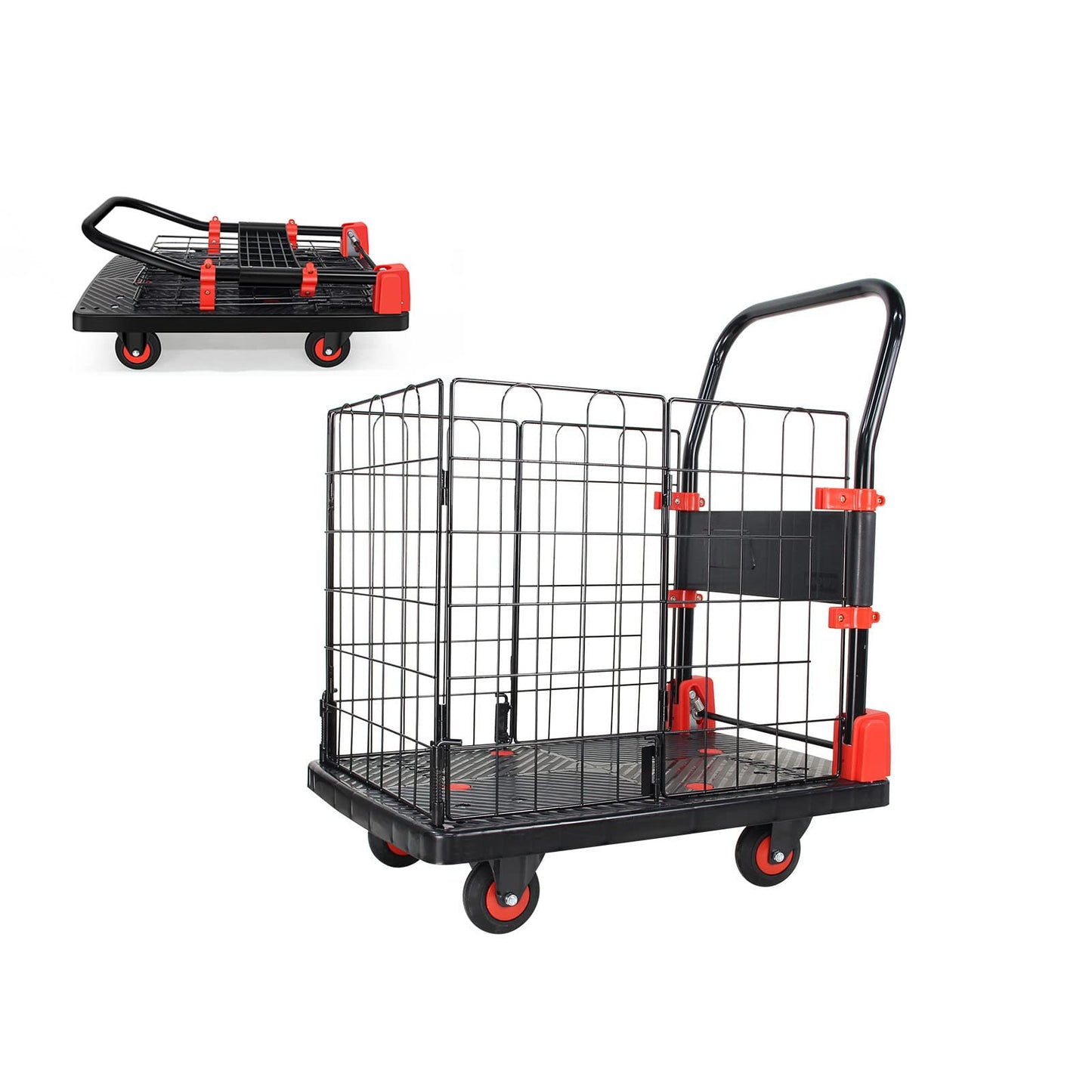 Uholan Foldable Dolly Hand Truck Cage Cart Carrying Weight 330lbs Portable Platform Cart Dolly Cart with Wheels Multi Scenario Usage