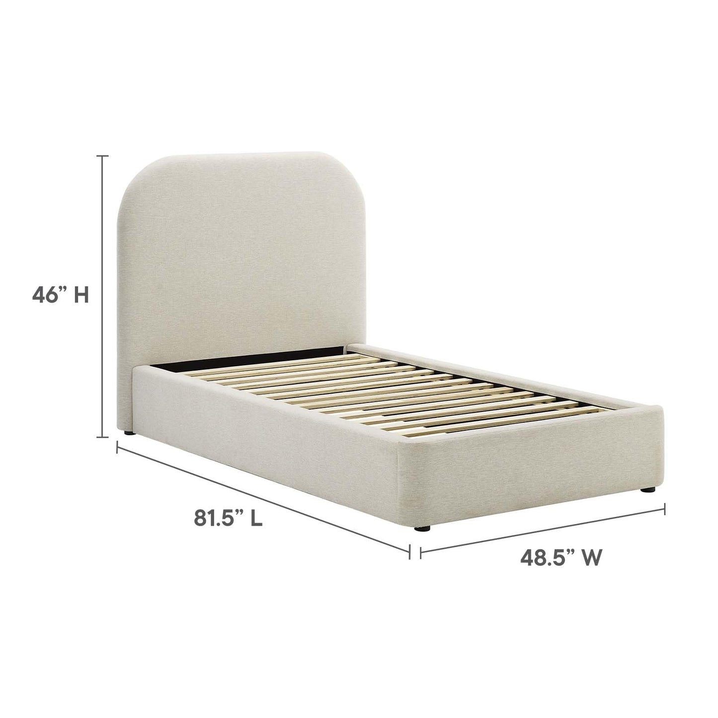 Modway Keynote Modern Bed Frame, Twin Size with Curve Shaped Headboard in Heathered Weave Ivory, Woven Heathered Fabric Upholstery, Twin Size Platform Bed, Soft Cloud Bed Frame, No Box Spring Needed