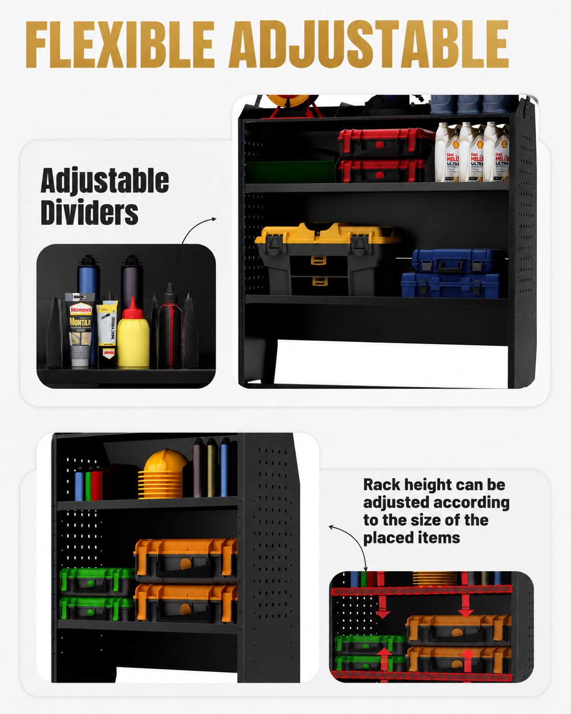 KUTAFUWO Cargo Van Shelving Storage System Fit for Ford Transit,Chevy Express,Nissan NV,Ram Promaster,GMC Savana,Mercedes-Benz Sprinter and Metris.42 W x 46" H x 13" D Heavy-Duty Steel Truck Rack