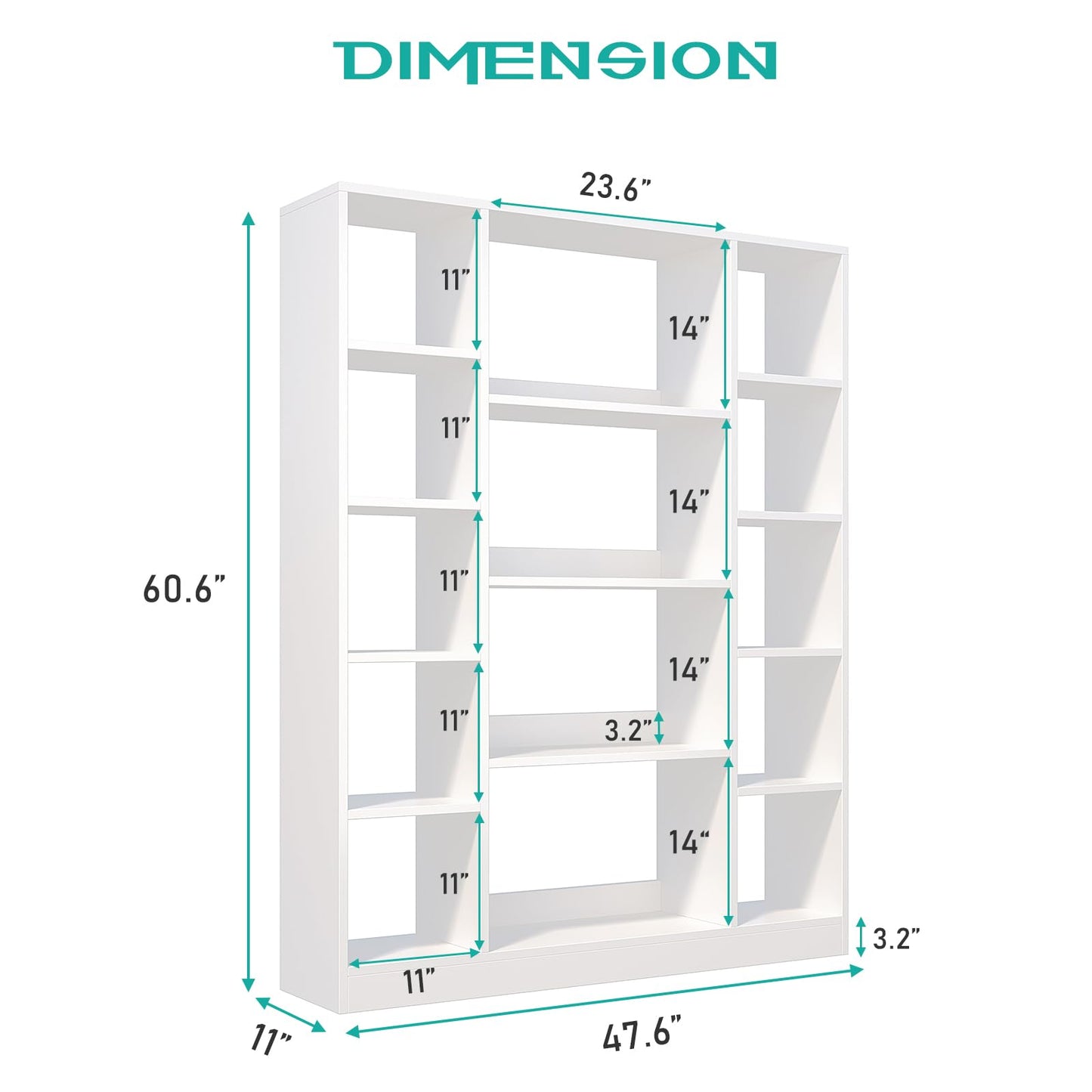OSCHF Cube Storage Bookcase with Base - Large Wooden Bookshelf with 10 Open Cubes and 4 Shelves for Home and Office, Freestanding Organizer, White