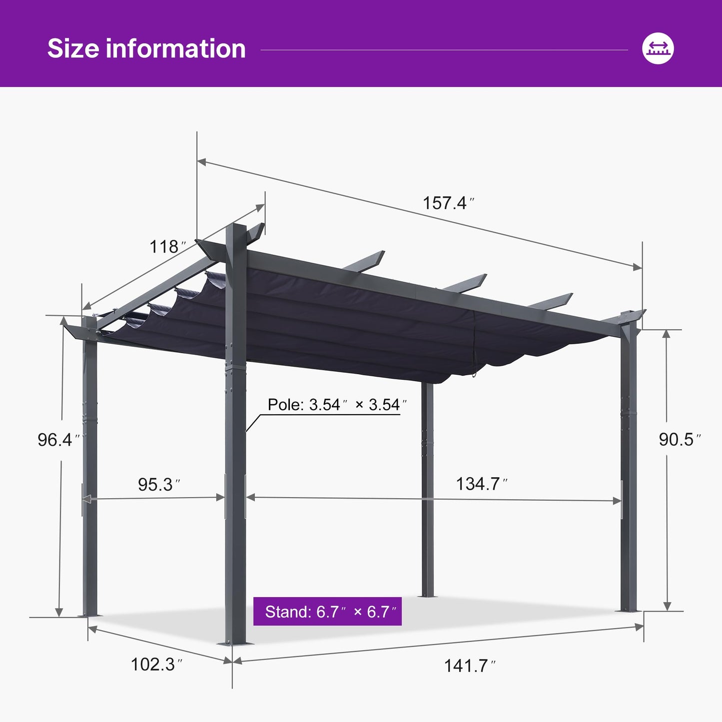 PURPLE LEAF 10' x 13' Aluminum Outdoor Pergola Wind-Resistant Retractable Pergola with Double Sun Shade Canopy Heavy-Duty Metal Pergola for Patios Backyard Deck Garden, Navy Blue