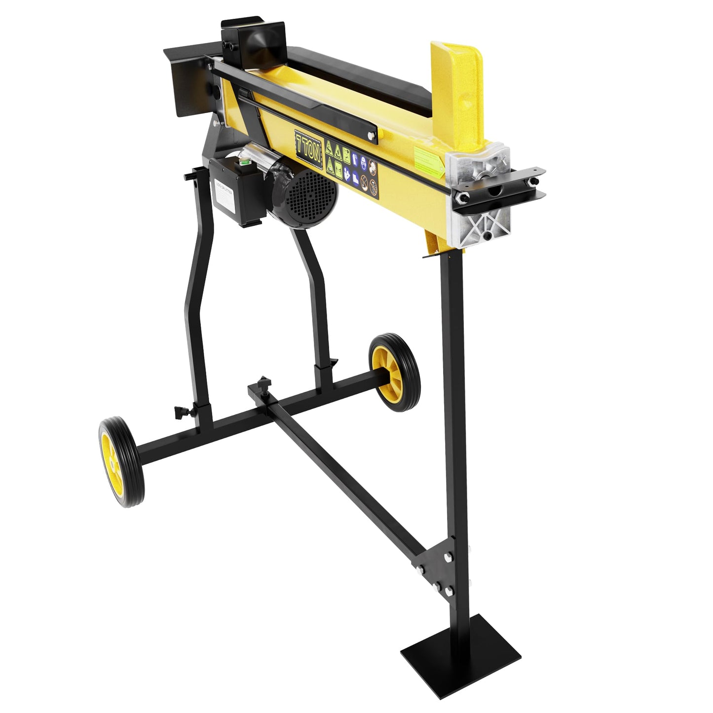 PPOLB 7 Ton Electric Wood Splitter, 15Amp Hydraulic Log Splitter with Stand, Portable Electric Log Splitter for Firewood, Compact Horizontal Wood Splitter for Backyard, Garage, Cabin - Yellow
