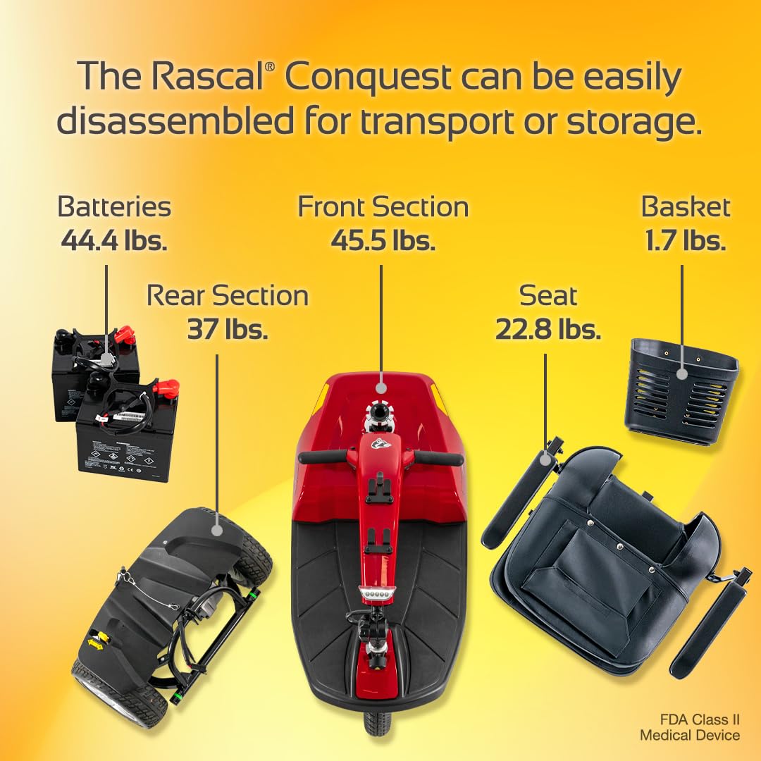 Rascal Conquest 4-Wheel Heavy-Duty Outdoor Mobility Scooter, Long-Range Battery-Powered Electric Travel, 350lb Capacity, Battery Included
