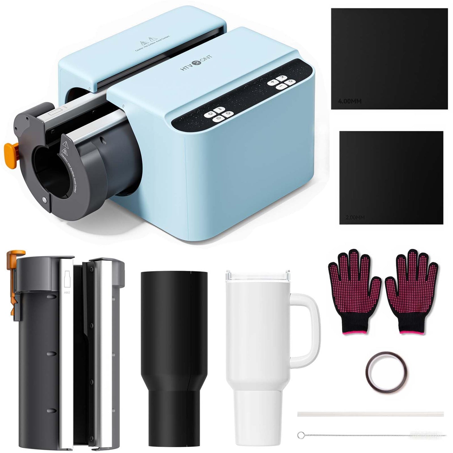 HTVRONT A200 Auto Tumbler Heat Press Pro Kit - 2 in 1 Tumbler Heat Press Machine for 15-30 OZ Skinny Tumblers & Glasses, with Heat Plate Attachment for 40 OZ Detachable Handle Tumblers, Blue
