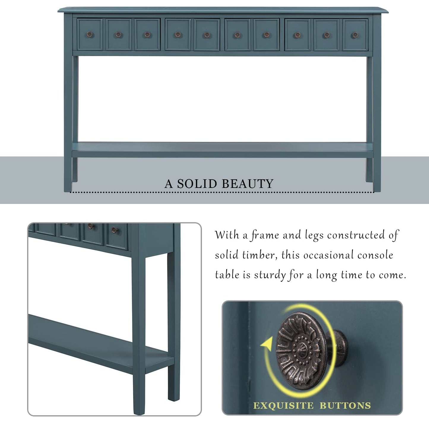 Merax Wood Narrow Console Table for Entryway Hallway Front Door SideTable with Drawers and Bottom Shelf Navy