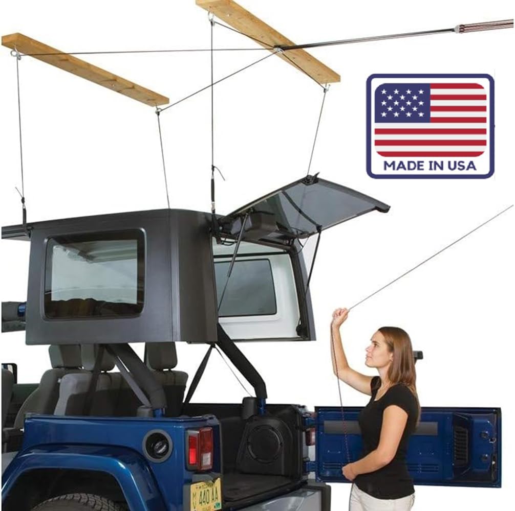 HARKEN - Jeep Hardtop Overhead Garage Storage Hoist for Jeep Wrangler, Gladiator, Ford Bronco, Self-Leveling, Safe Anti-Drop System, Easy One-Person Operation, 45-145lb Capacity - 7803.12JEEP6T