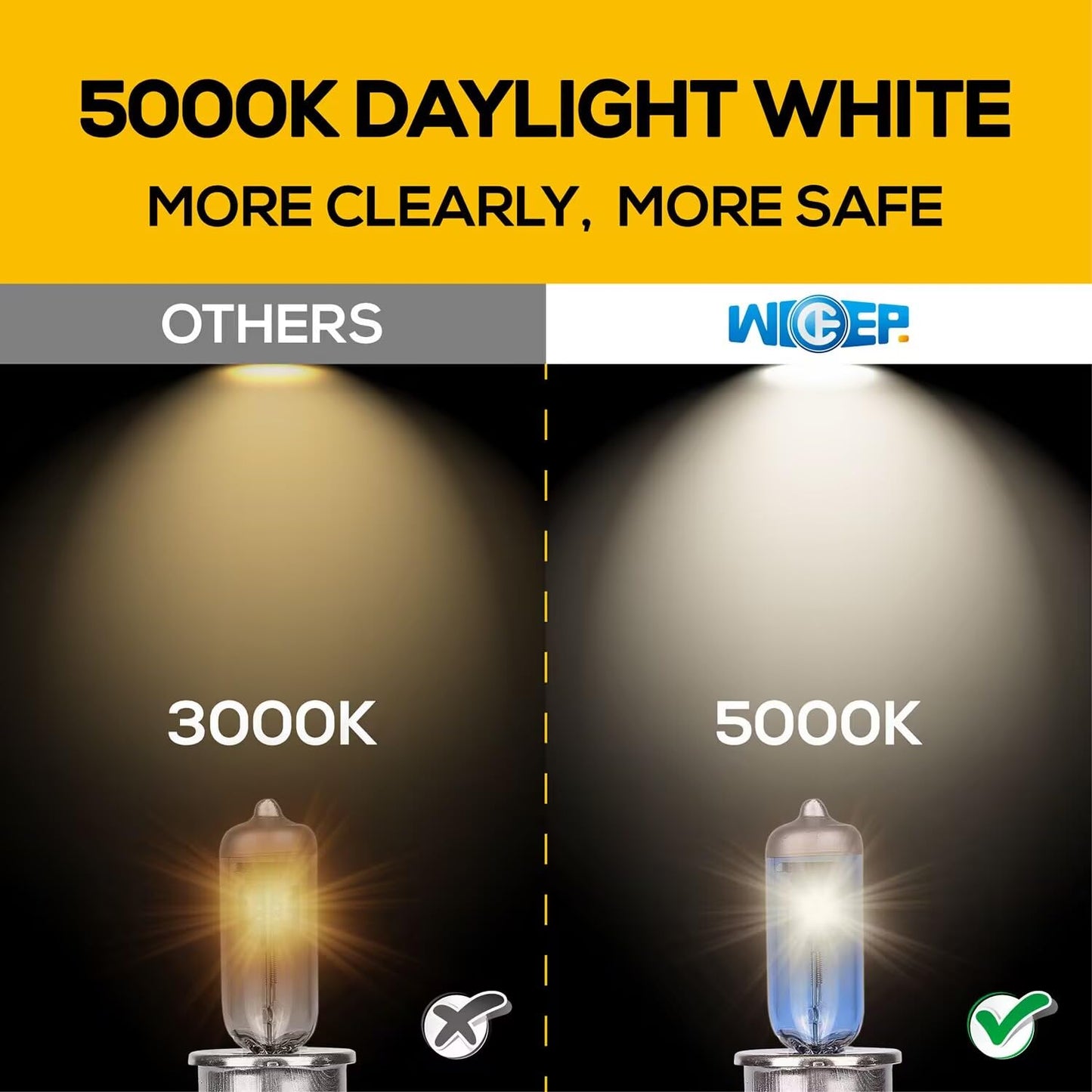 wideep HIR2/9012 Halogen Headlight Bulbs, 12V 55W, 5000K White, Pack of 2