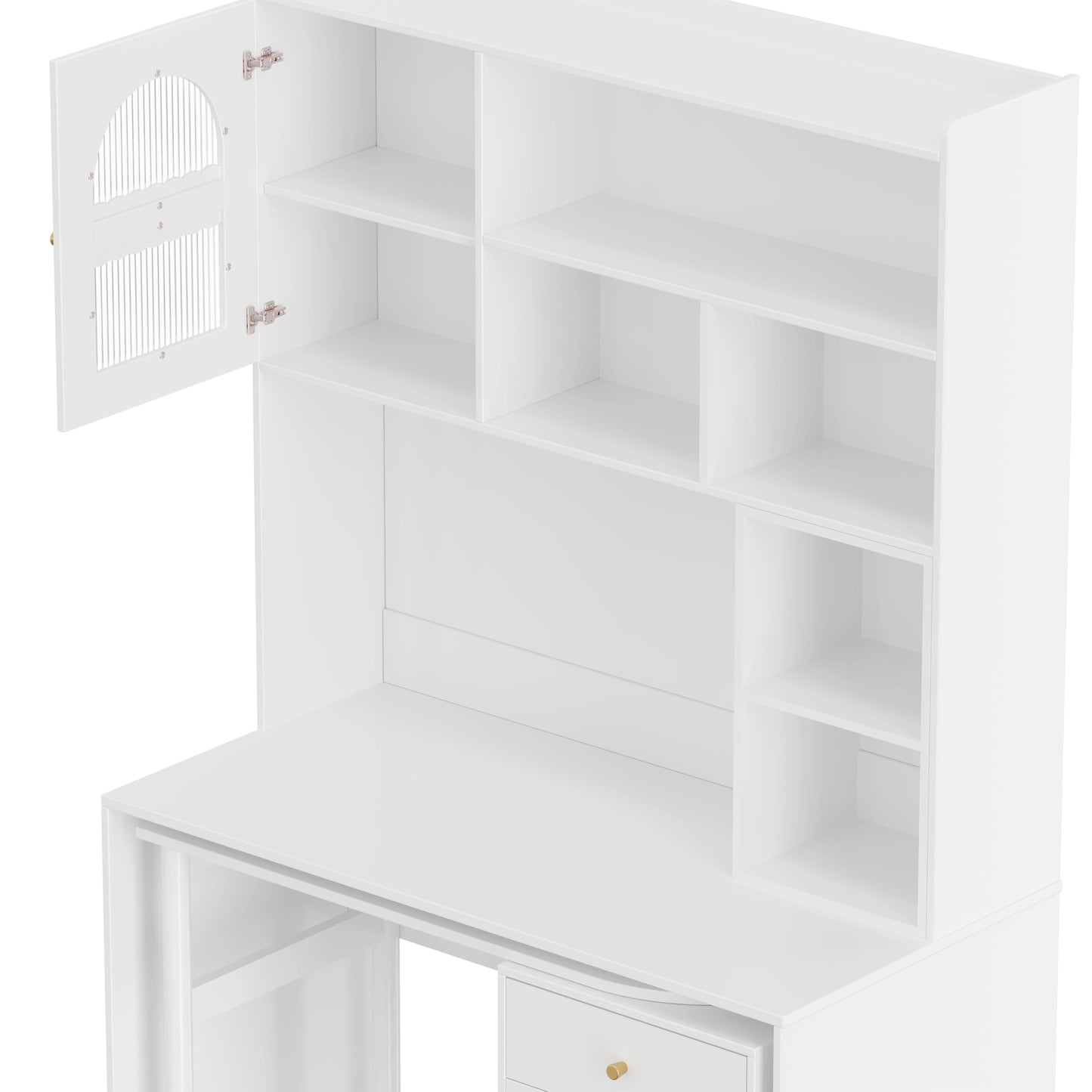 Merax Computer Desk with 90 Degree Rotating Desktop, L Shaped Office Desk with Storage Drawer and Cabinets, Writing Desk with Shelves for Study, Work Desk for Office Bedroom Living Room, White