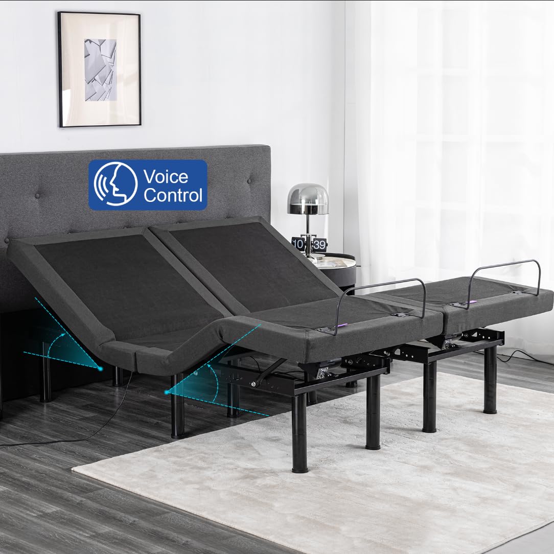 Queen Adjustable Bed Base with Mattress, 14 Inch Grey Gel Memory Foam Medium-Firm Mattress in Box, Updated Adjustable Bed Frame with Thickened Foam Frame, Massage, Wireless Remote Smart Adjustable Bed