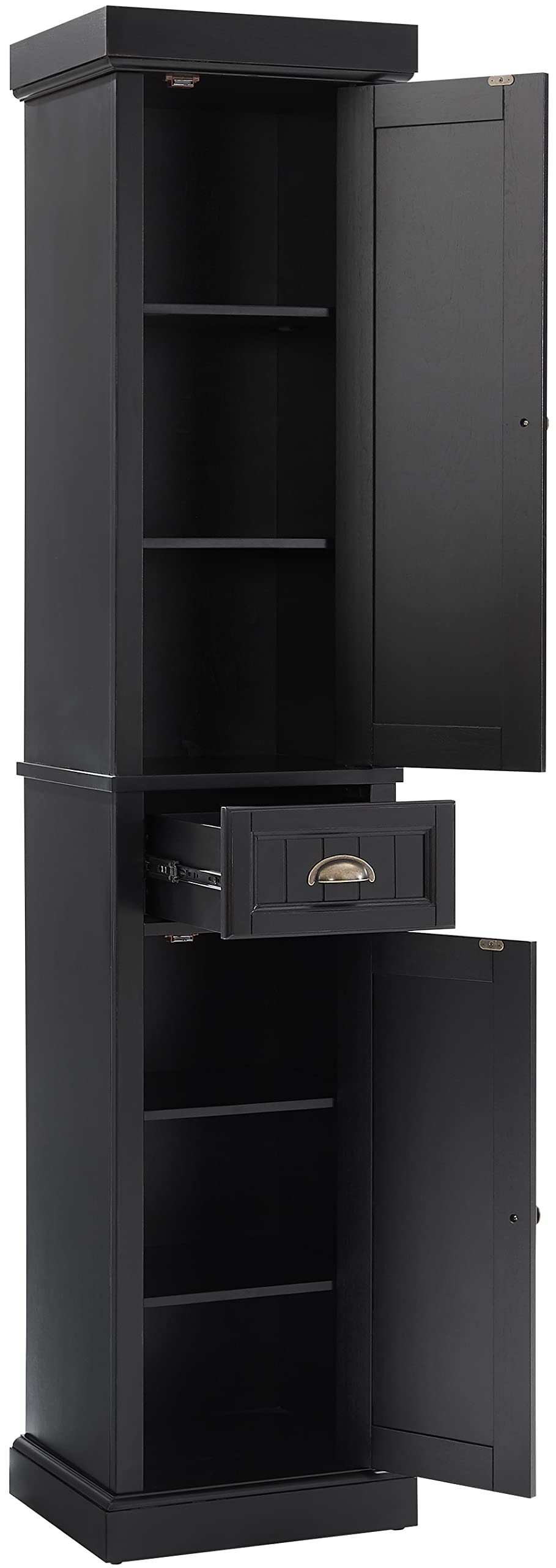 Crosley Furniture Seaside Tall Linen Storage Cabinet and Bathroom Organizer with a Drawer and Shelves, Distressed Black