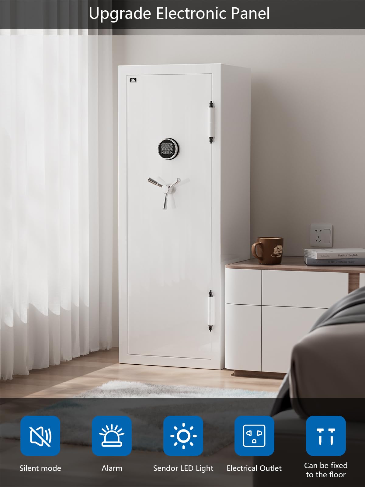 TIGERKING Extra Large Fireproof Home Safe, 13.12 Cu Ft, White Luxury Gloss Design with Built-In Jewelry Drawer, 306 lb Heavy-Duty Steel, 40-Min Fire Resistance, Digital Keypad Lock