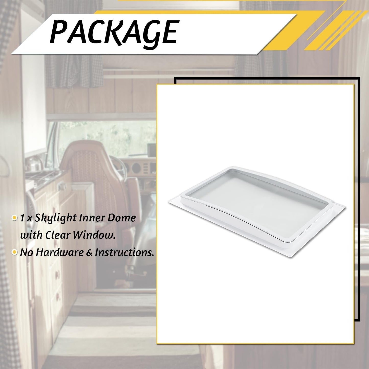 KUAFU RV Skylight Inner Dome Cover, 24in x 15.8in, Shatterproof ABS Plastic, Clear Window, Easy Screw Installation, Model GO-1473, White