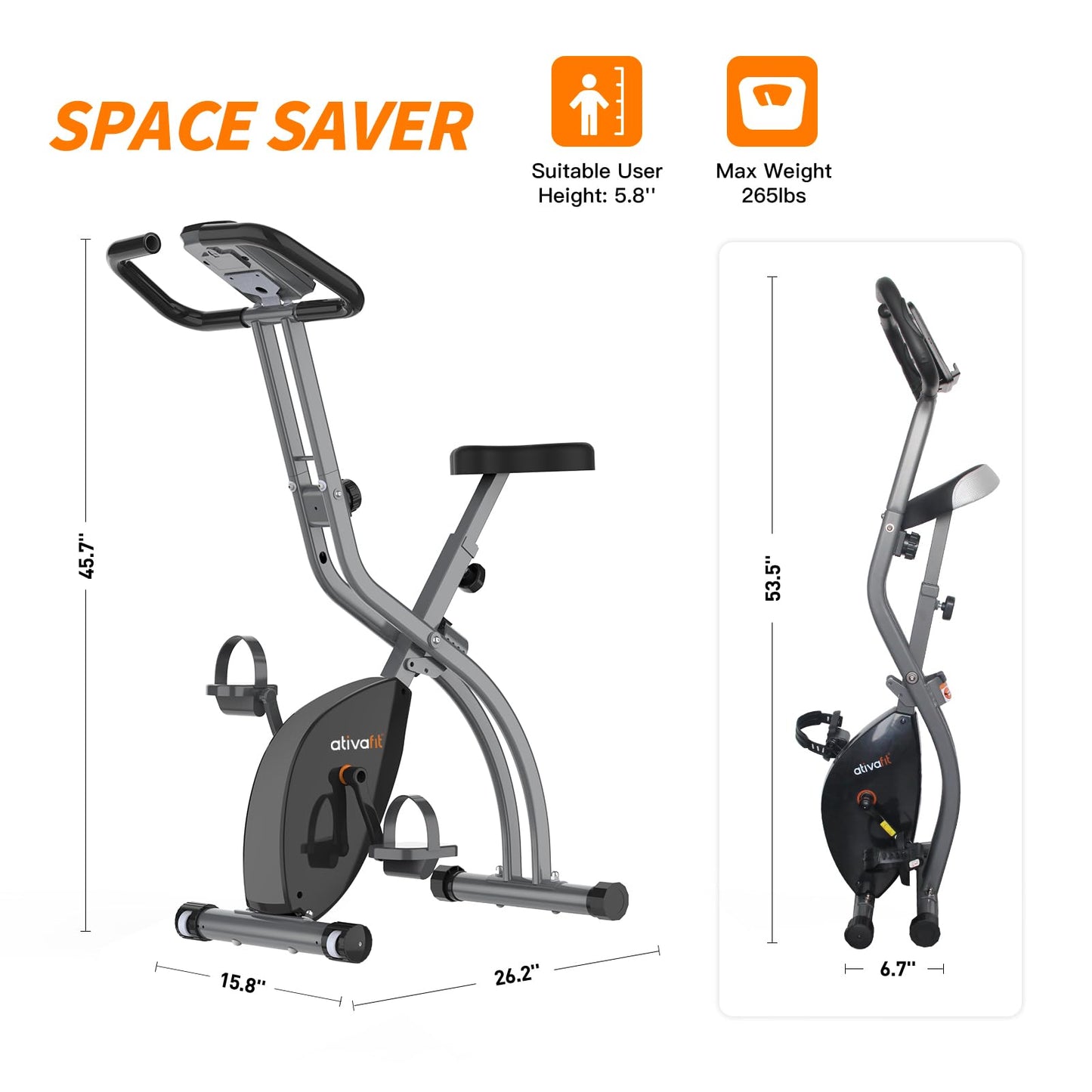 ATIVAFIT Exercise Bike Foldable Fitness Indoor Stationary Bike Magnetic 3 in 1 Upright Recumbent Exercise Bike for Home Workout (Grey)