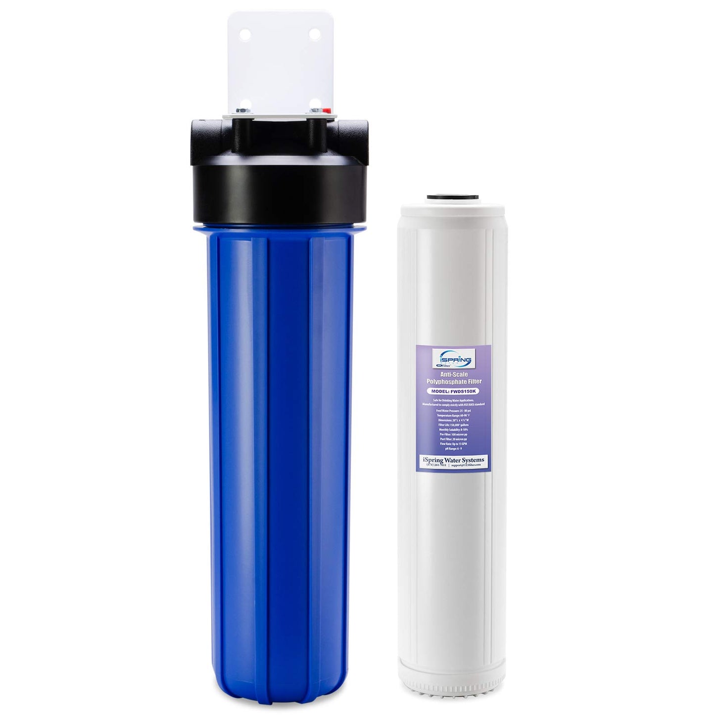 iSpring Whole House Water Filter,20" x 4.5", Reduces Scale Water Filters, Whole House Water Filtration System, Filter Made in the USA, Model:WDS150K, Blue