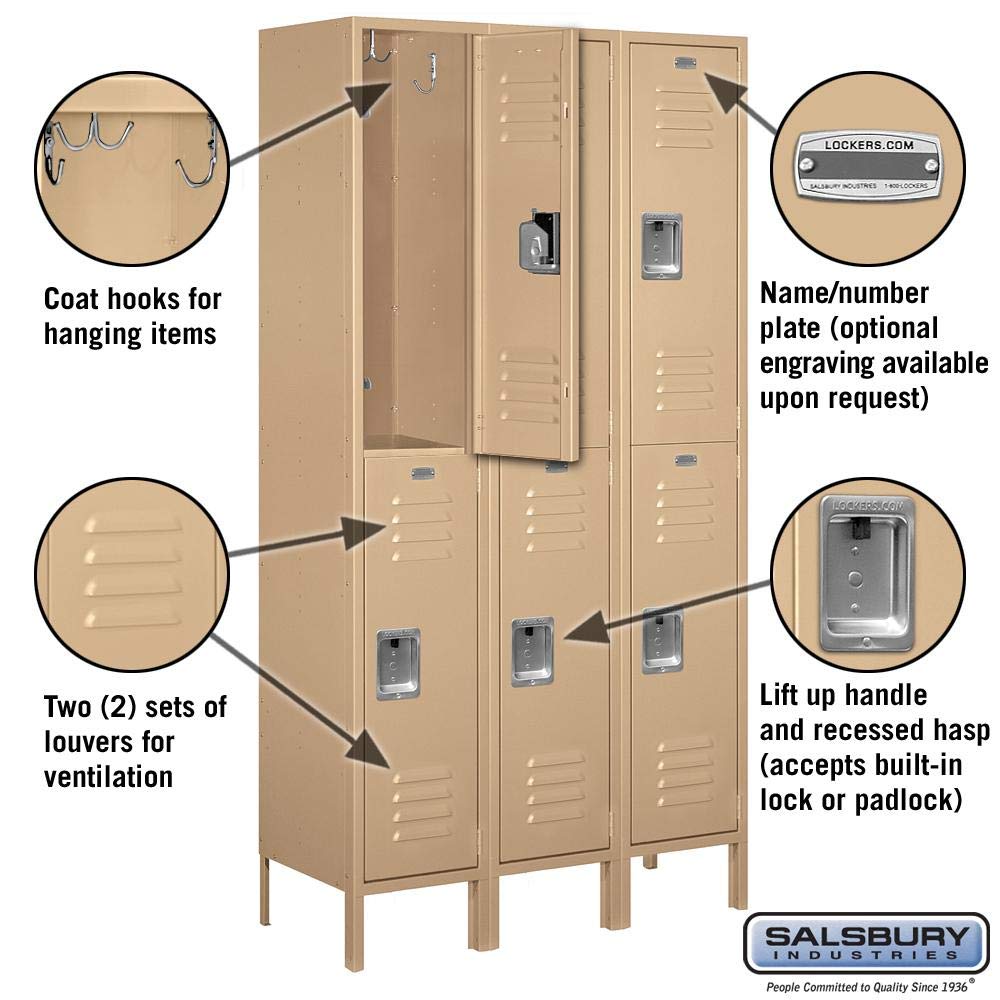 Salsbury Industries 52365TN-U Double Tier 45-Inch Wide 6-Feet High 15-Inch Deep Unassembled Extra Wide Standard Metal Locker, Tan Brown