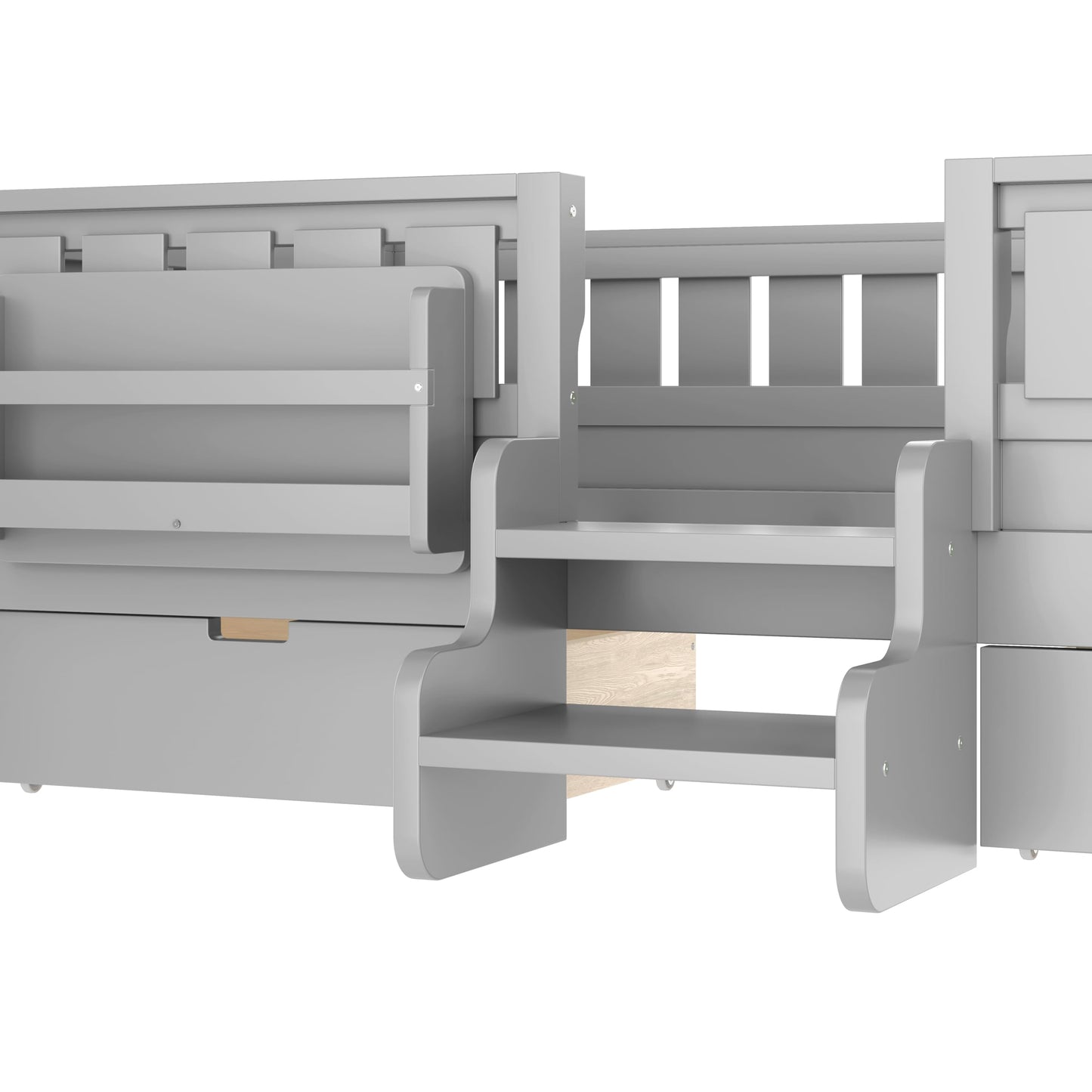 Bellemave Twin Bed with Slats and Stairs, Twin Size Platform Bed Frame with Fence, Bookshelf and Storage Drawers, Easy Assemble Beds for Kids, Girls, Boys, Gray