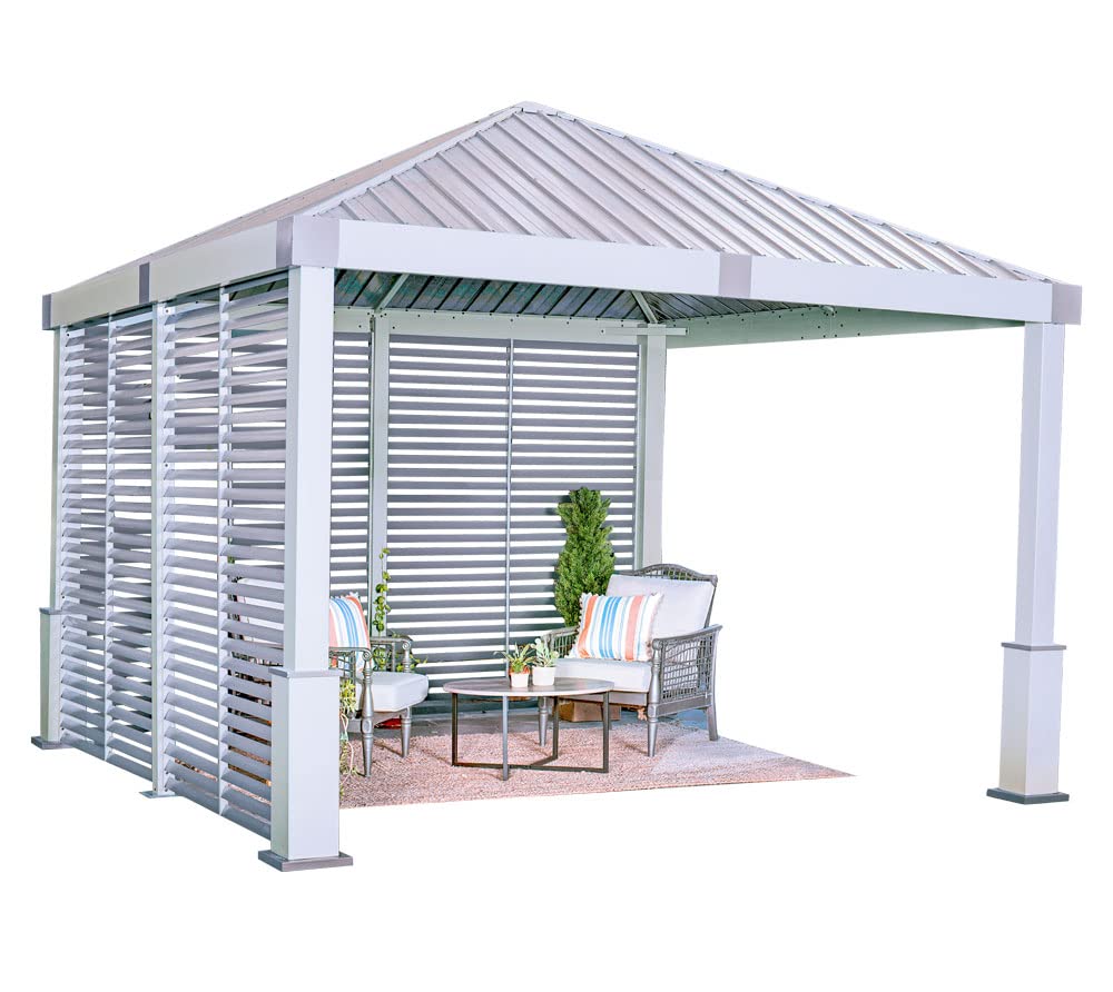 Sojag 12' x 12' Nanda Hardtop Gazebo Outdoor Weather-Resistant Aluminum Frame Shelter with Mosquito Net Champagne