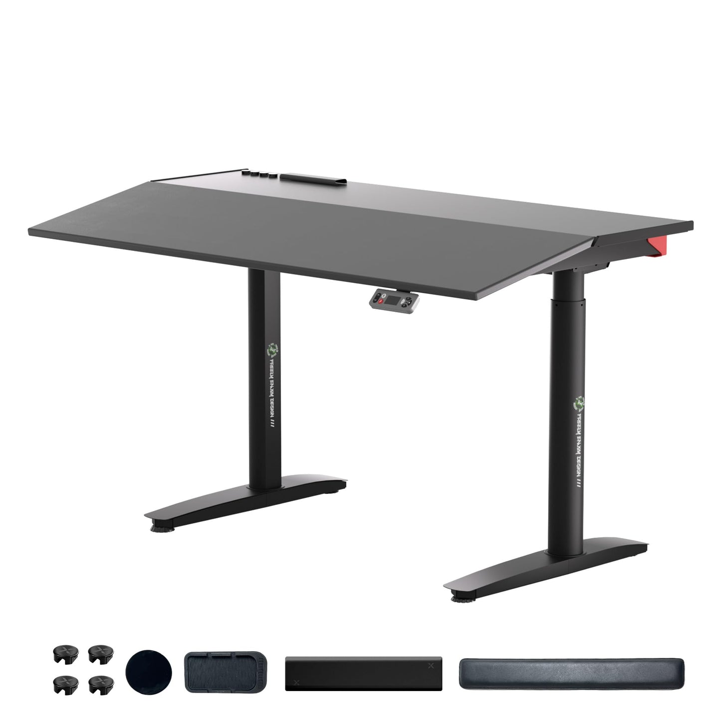 Klobel Electric Standing Desk 55” with 15° Tilting Desktop, Sit Stand Ergonomic Desk for Home Office & Gaming, 4 Motor Adjustable Desk, Memory Presets & Cable Management Black